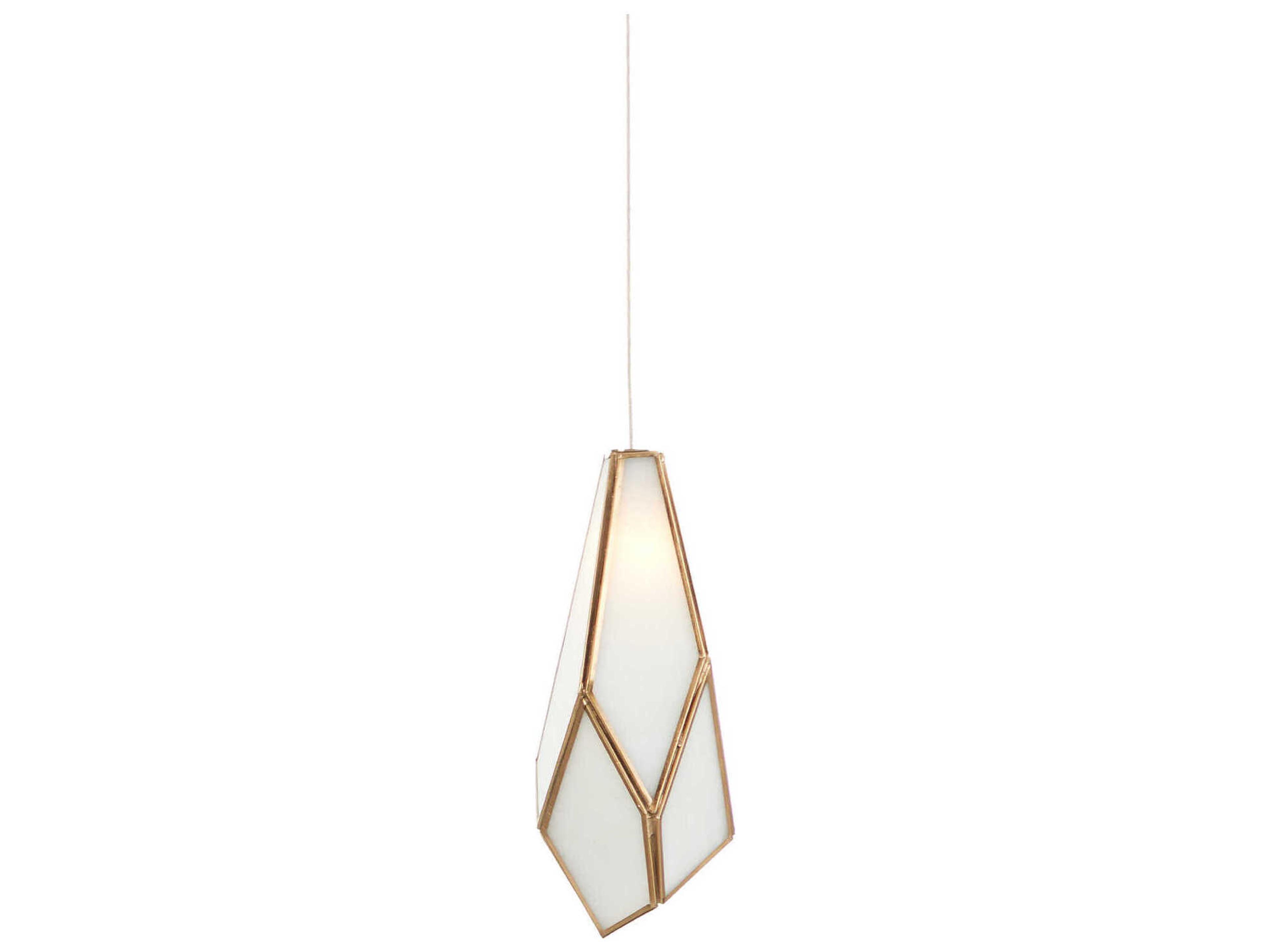 Currey & Company Glace 1-Light White Antique Brass Silver Glass Geometric Mini Pendant