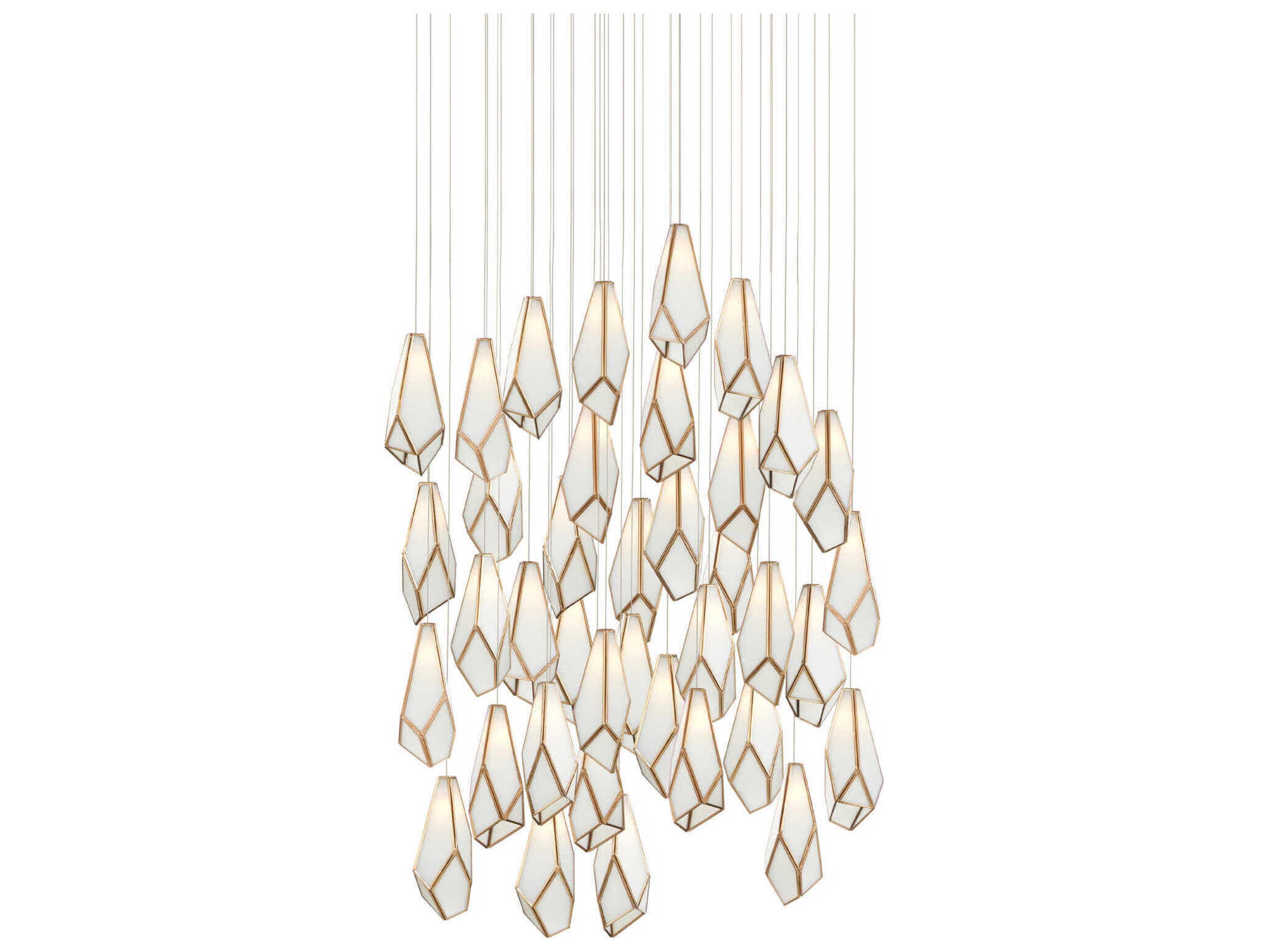 Currey & Company Glace 36-Light White Antique Brass Silver Glass Tiered Pendant
