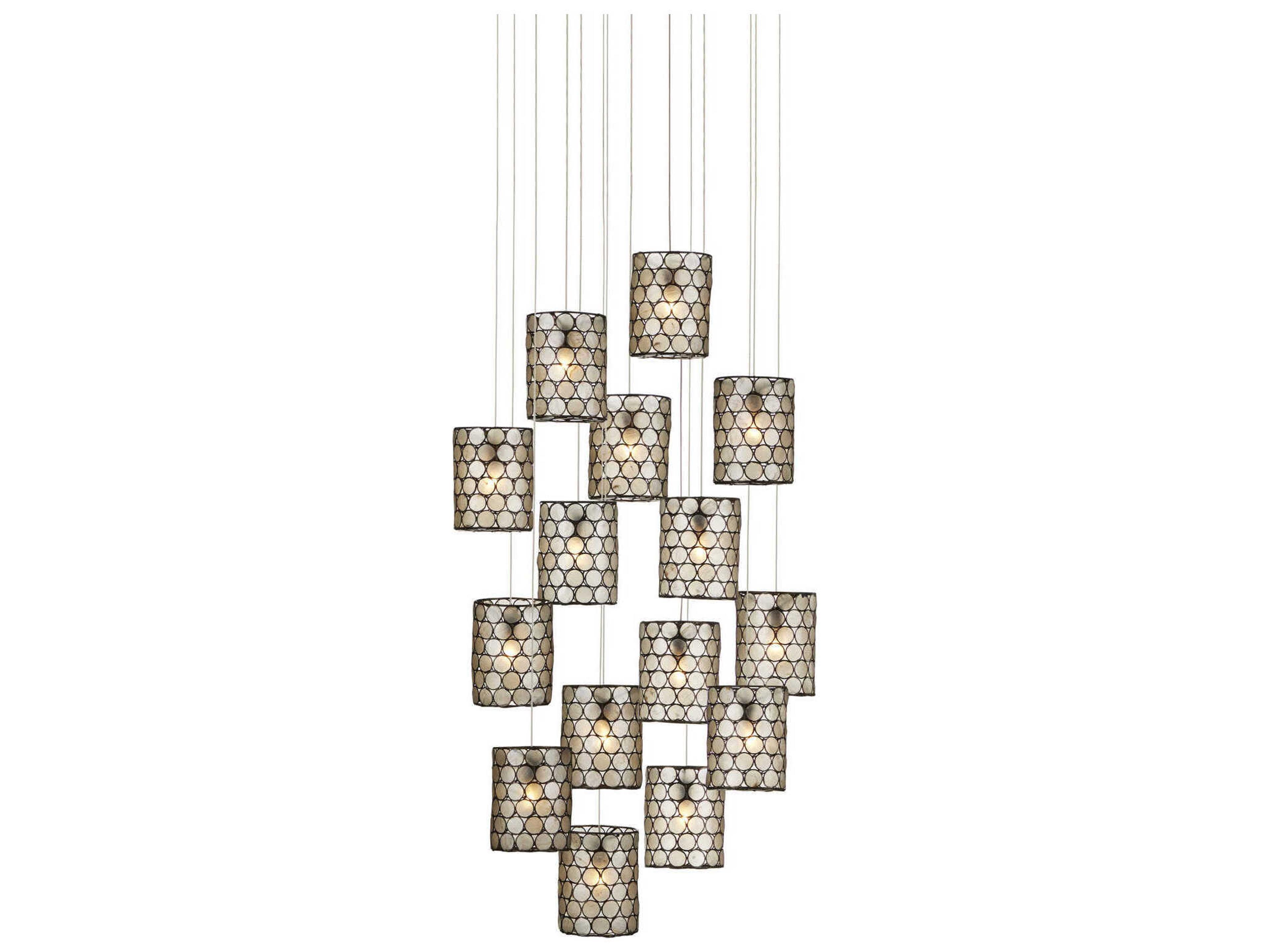 Currey & Company Regatta 15-Light Cupertino Silver Black Drum Tiered Pendant