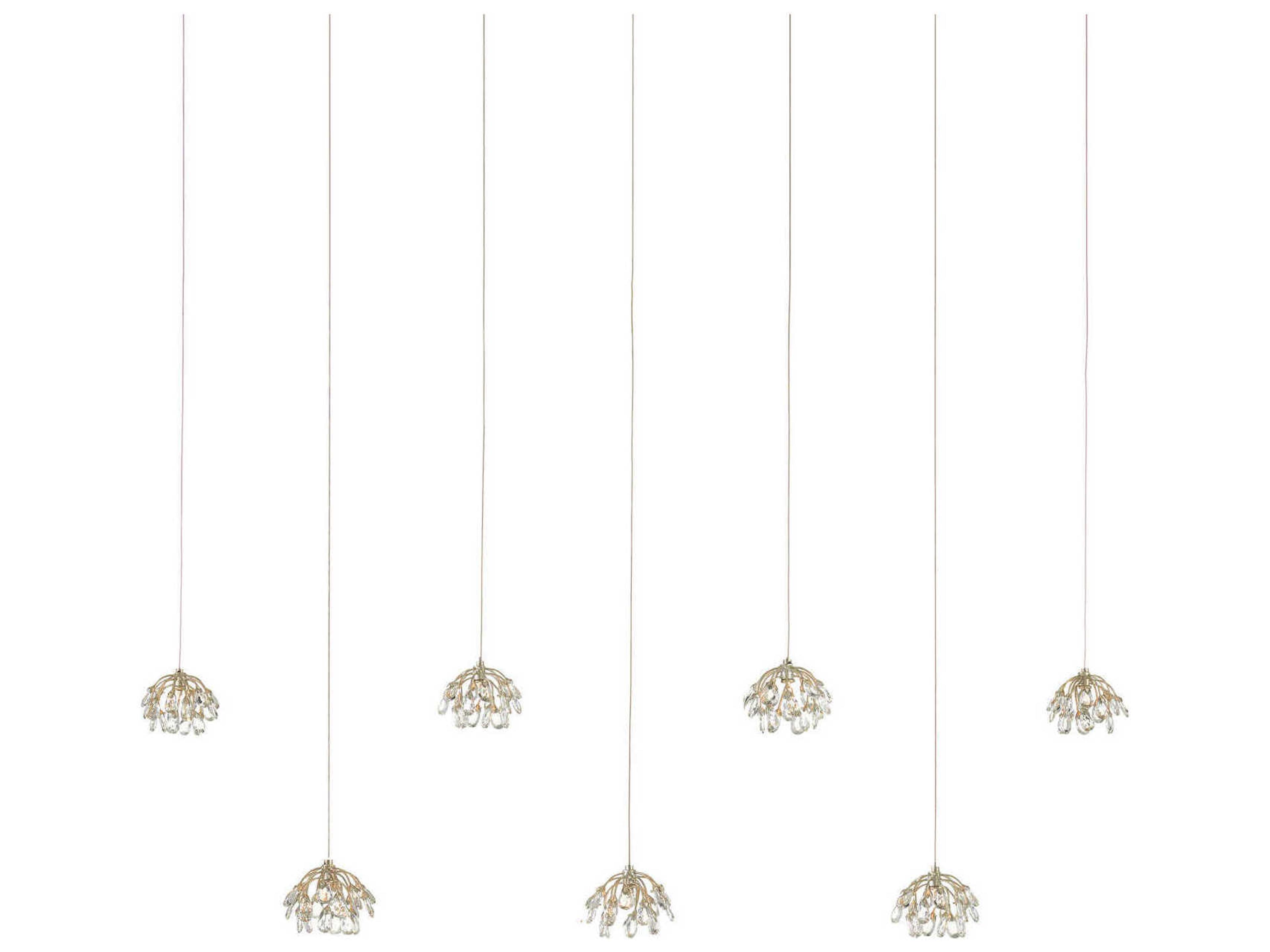 Currey & Company Crystal Bud 7-Light contemporary Silver silver Clear Geometric Tiered Island Pendant