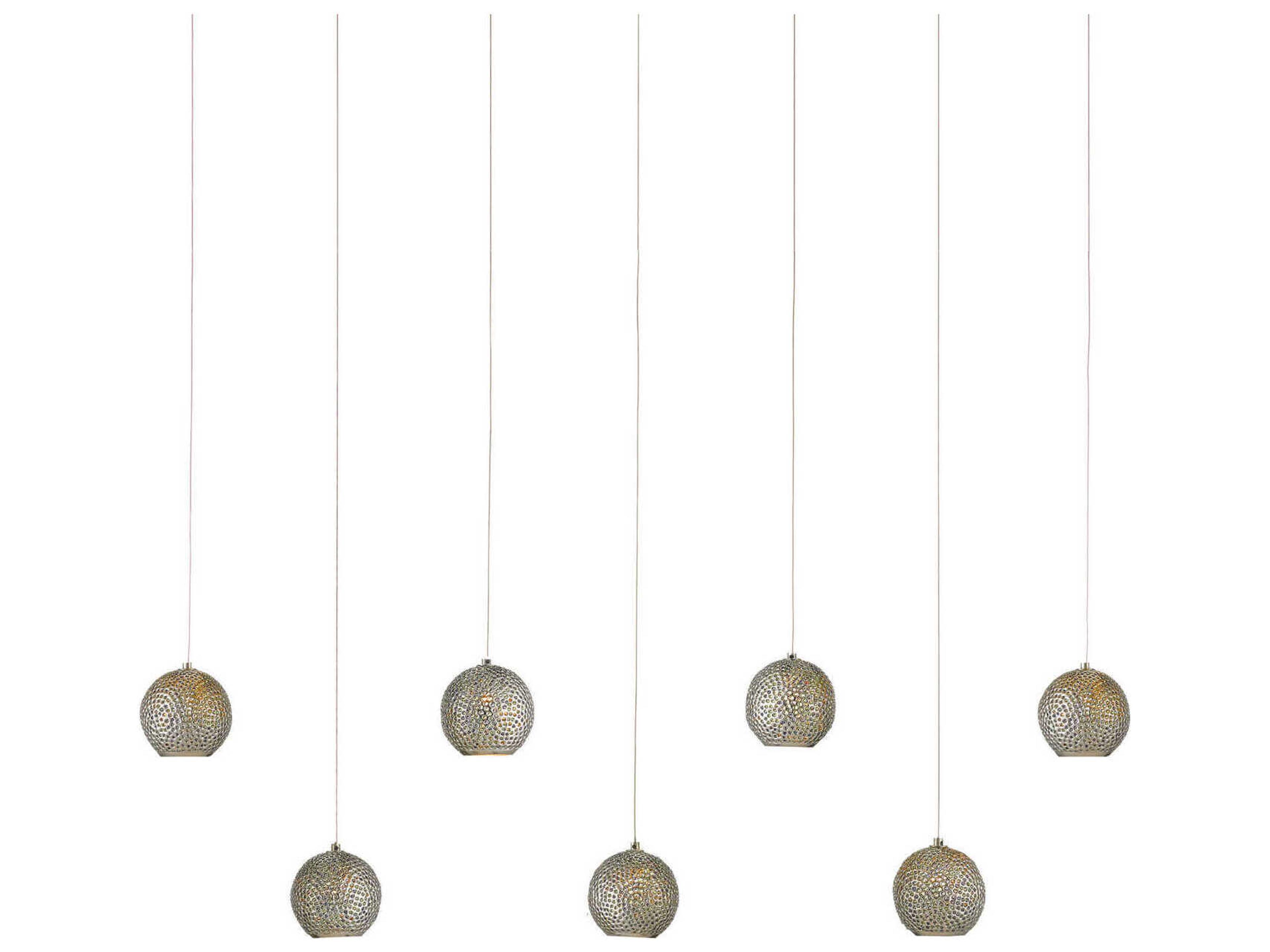 Currey & Company Giro 7-Light Nickel Glass Globe Tiered Island Pendant