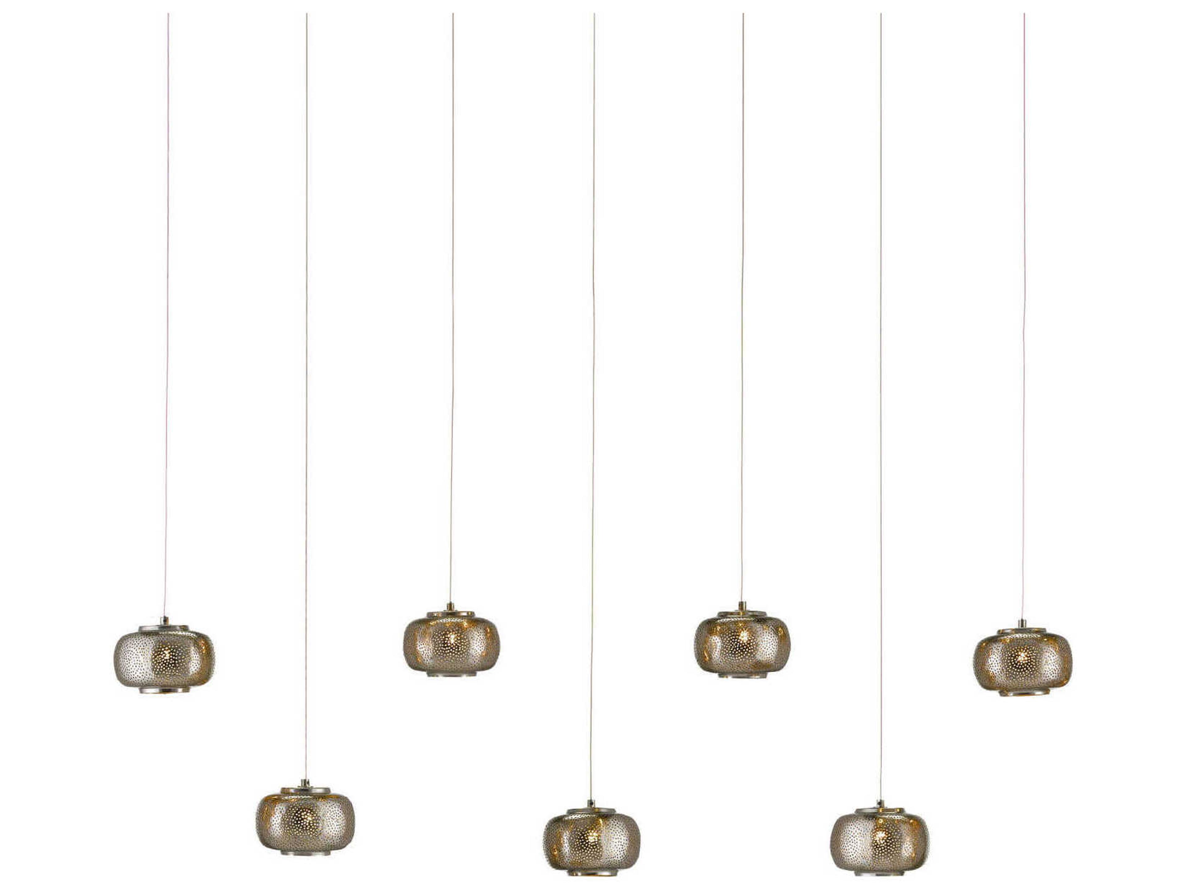 Currey & Company Pepper 7-Light Nickel Silver Geometric Tiered Island Pendant