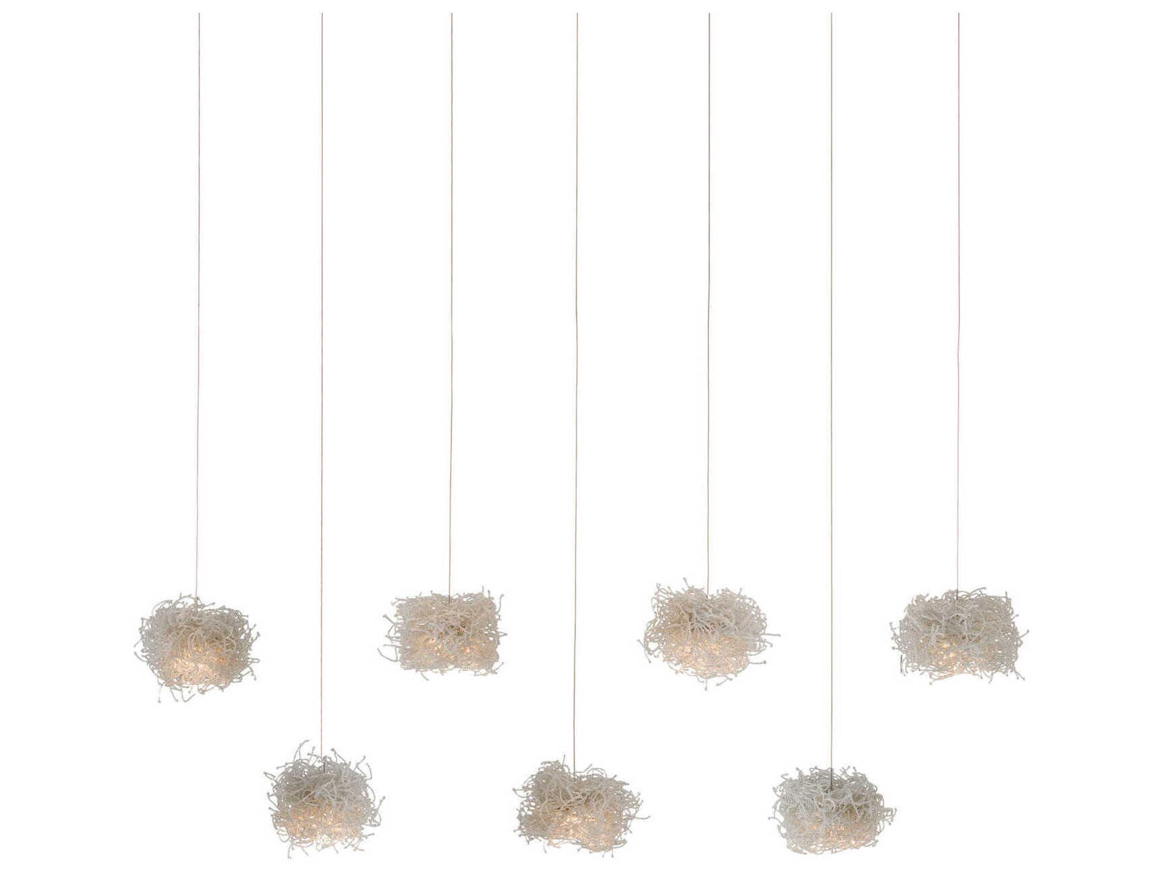 Currey & Company Birds Nest 7-Light Clear Silver Glass Geometric Island Pendant
