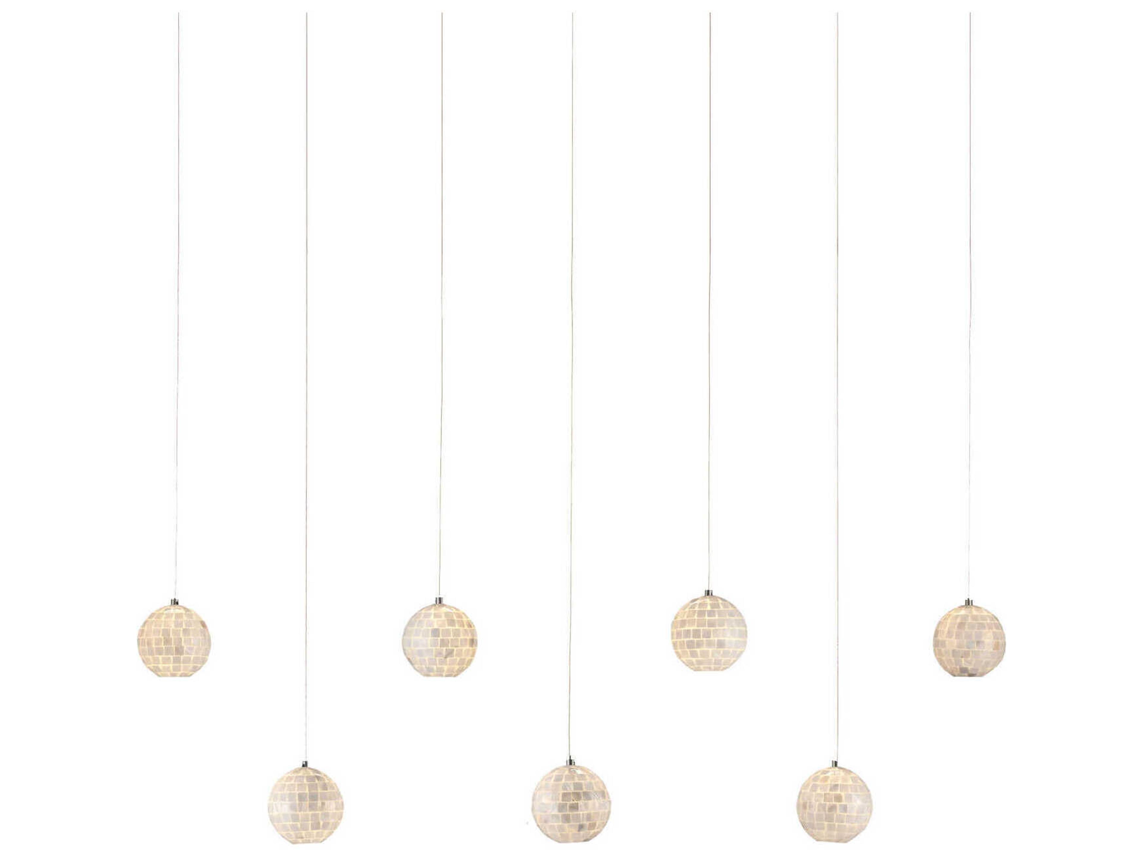 Currey & Company Finhorn 7-Light Pearl silver White Globe Tiered Island Pendant
