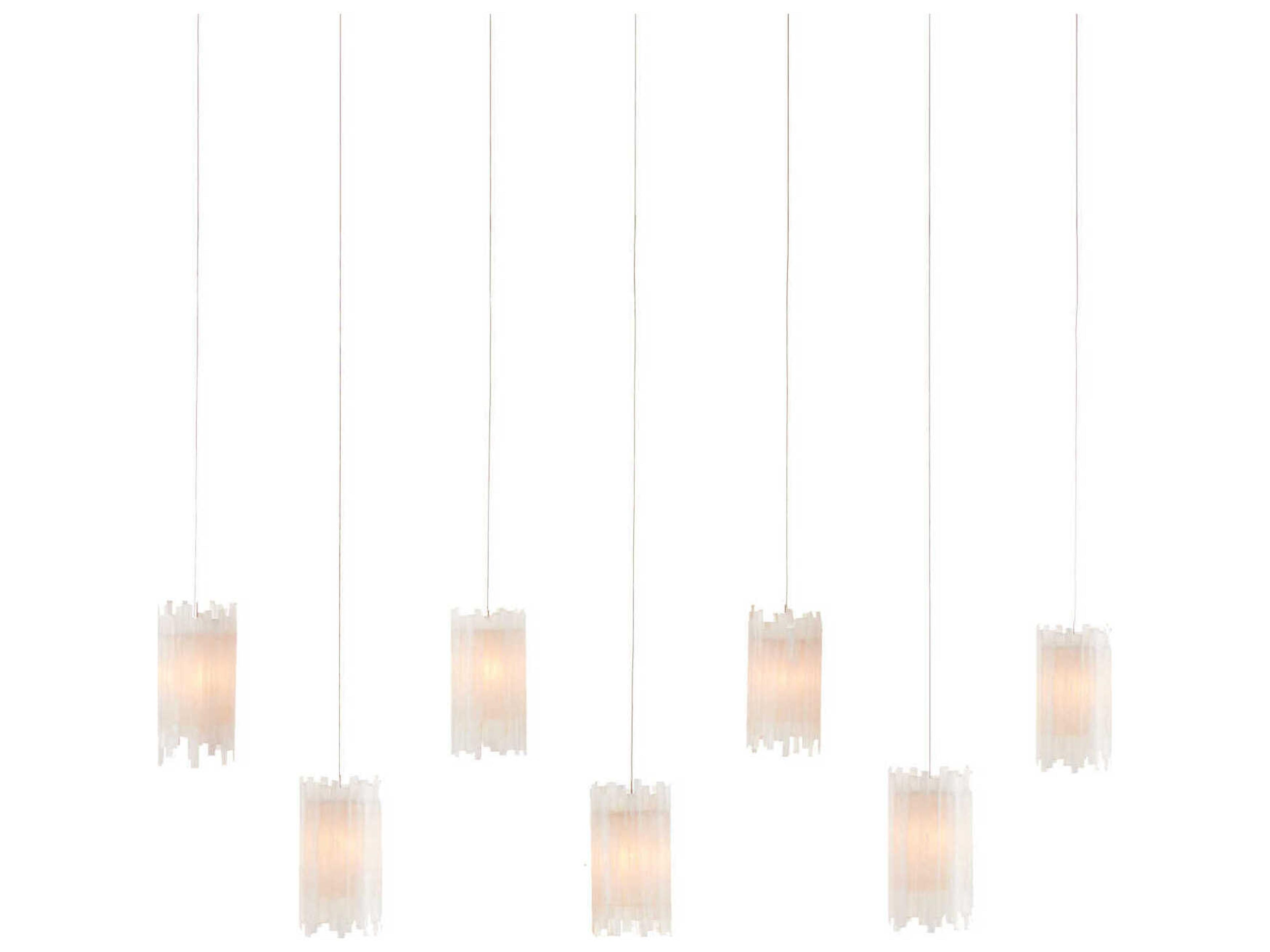 Currey & Company Escenia 7-Light Frosted Silver White Glass Cylinder Tiered Island Pendant