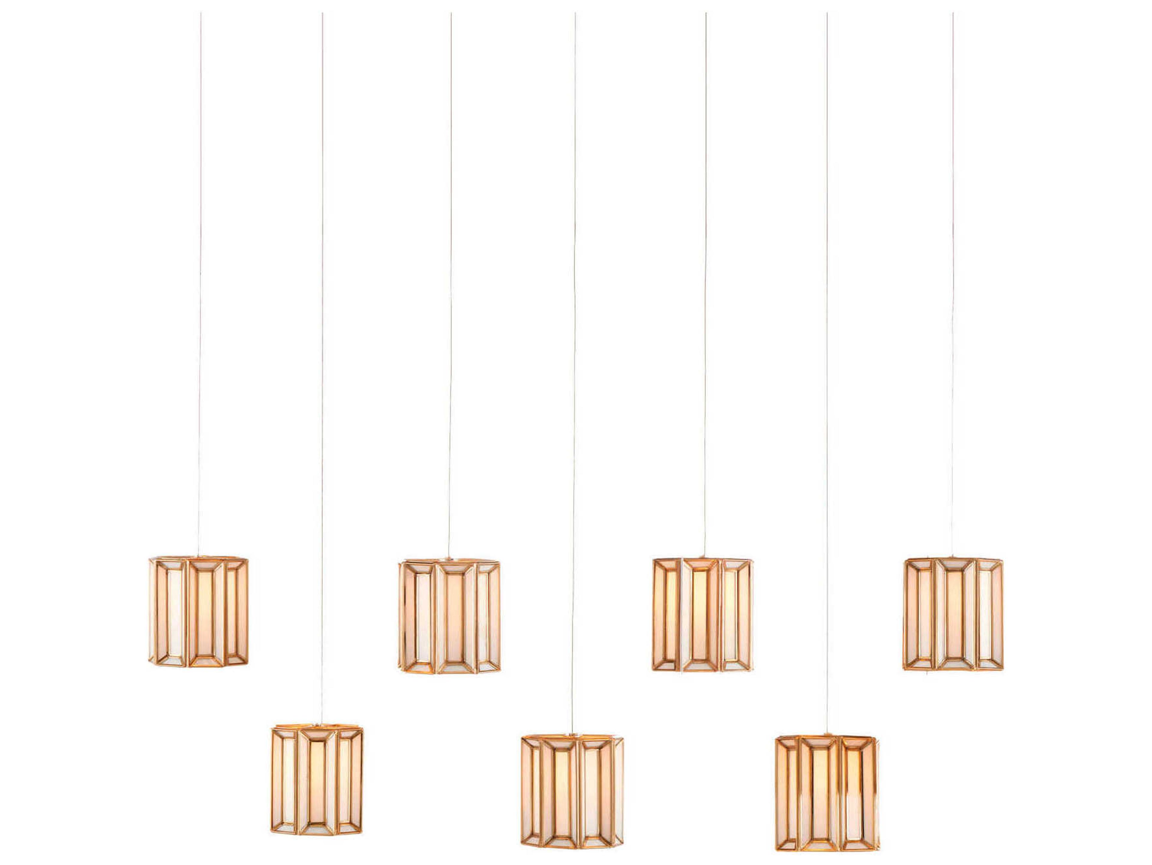 Currey & Company Daze 7-Light White Brass Silver Glass Drum Tiered Island Pendant