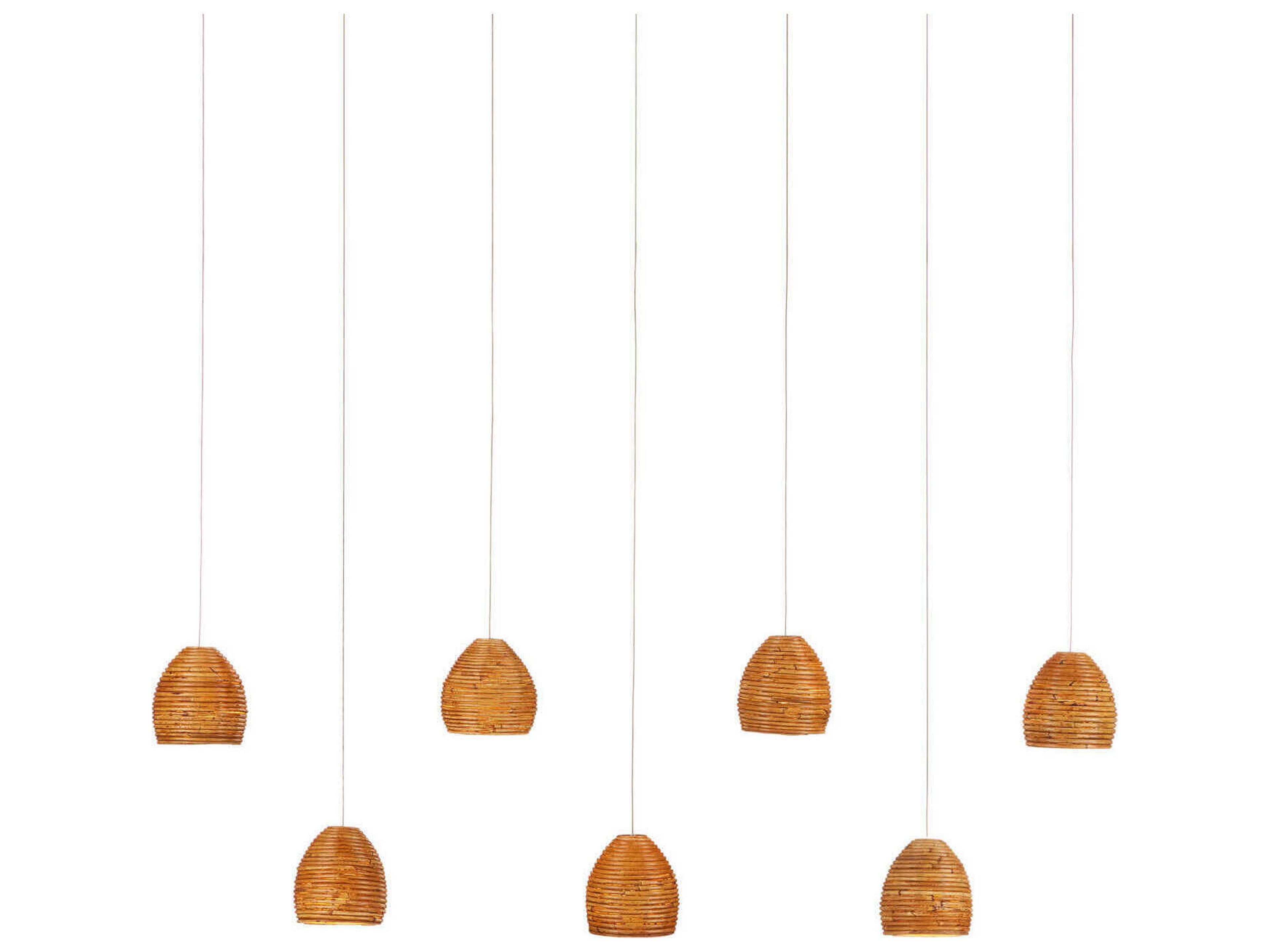 Currey & Company Beehive 7-Light Natural Rattan Silver Brown Tiered Island Pendant