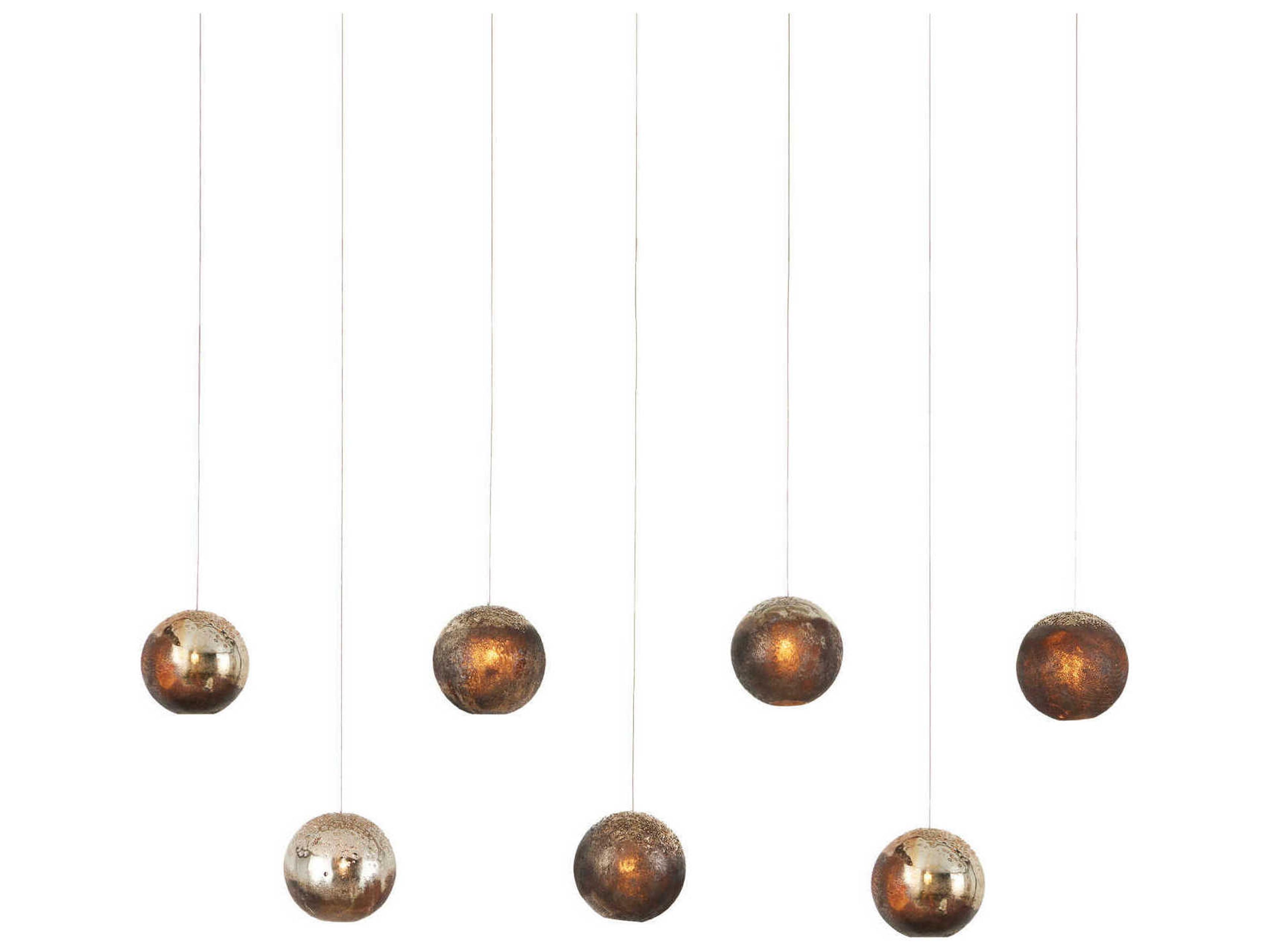 Currey & Company Pathos 7-Light Black Glass Globe Tiered Island Pendant