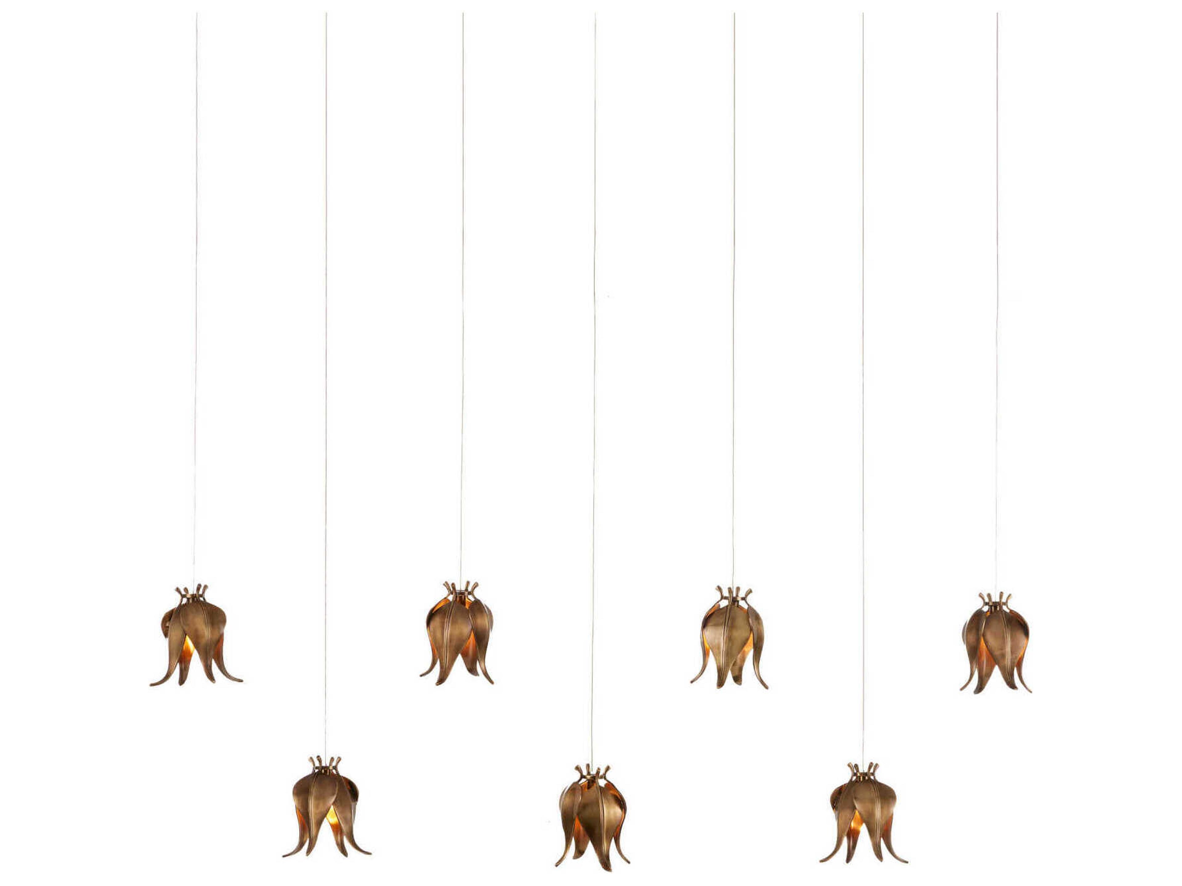 Currey & Company Iota 7-Light Antique Brass Silver Tiered Island Pendant