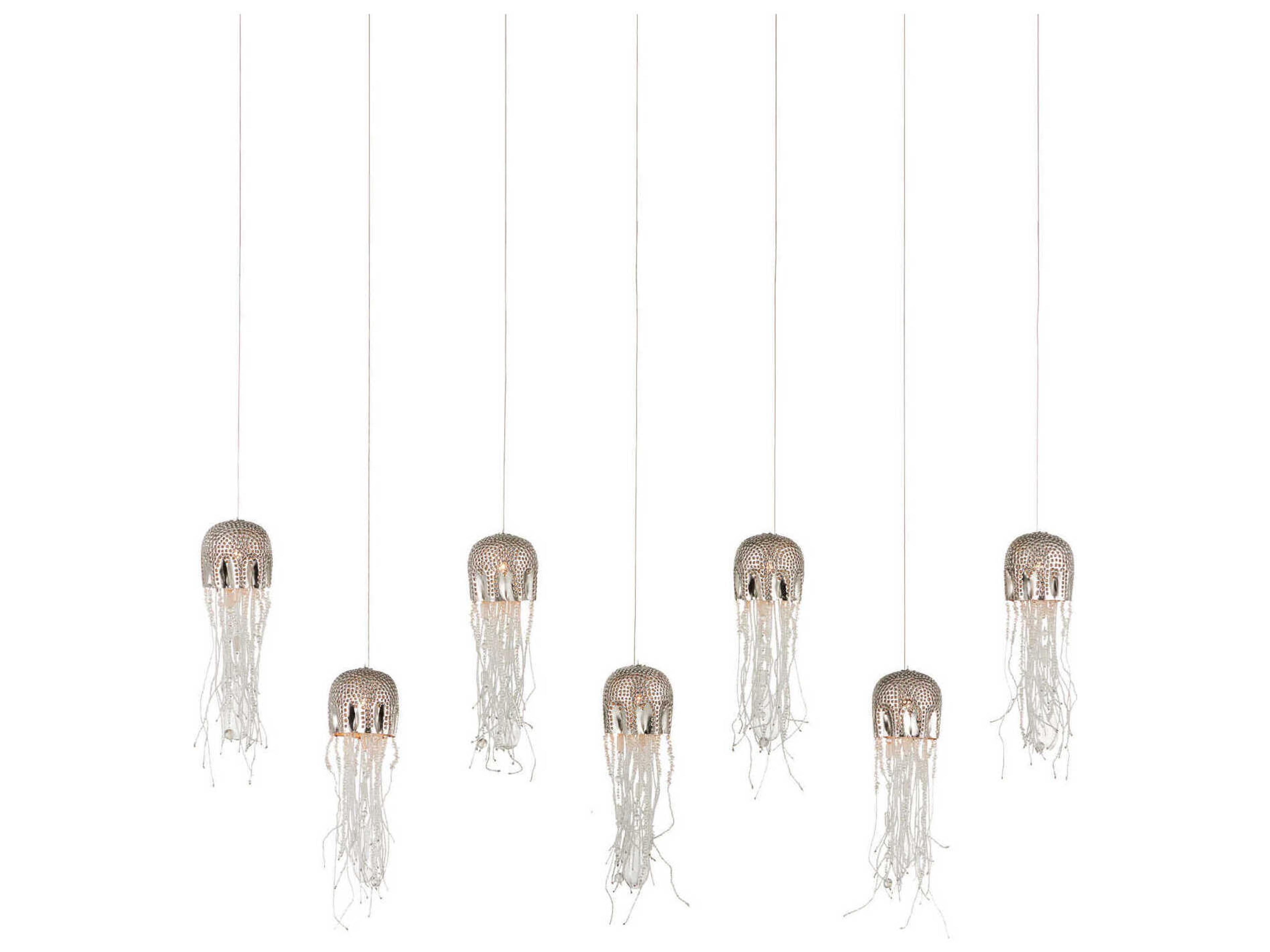 Currey & Company Medusa 7-Light Nickel Silver Glass Tiered Island Pendant