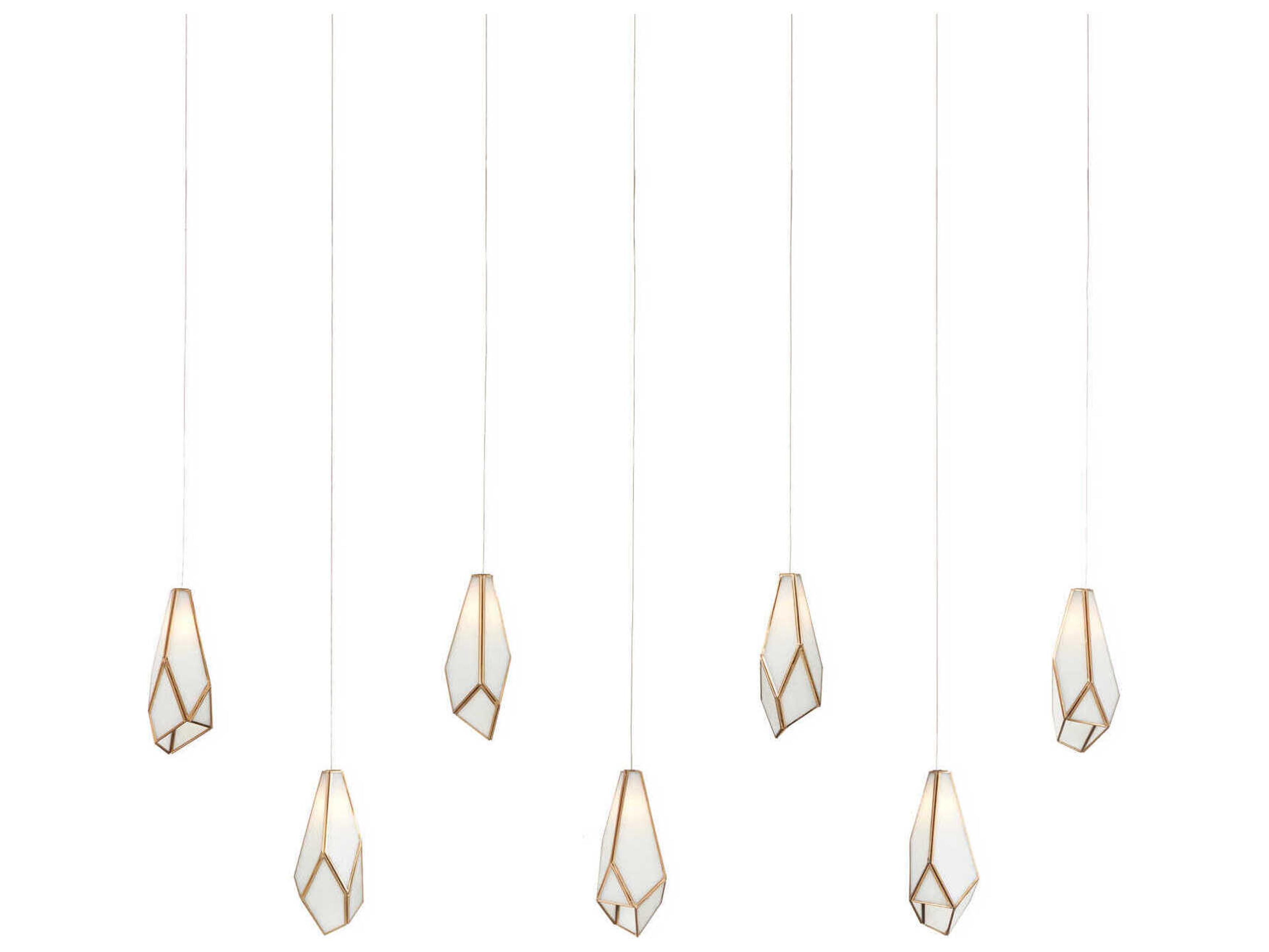 Currey & Company Glace 7-Light White Antique Brass Silver Glass Geometric Tiered Island Pendant