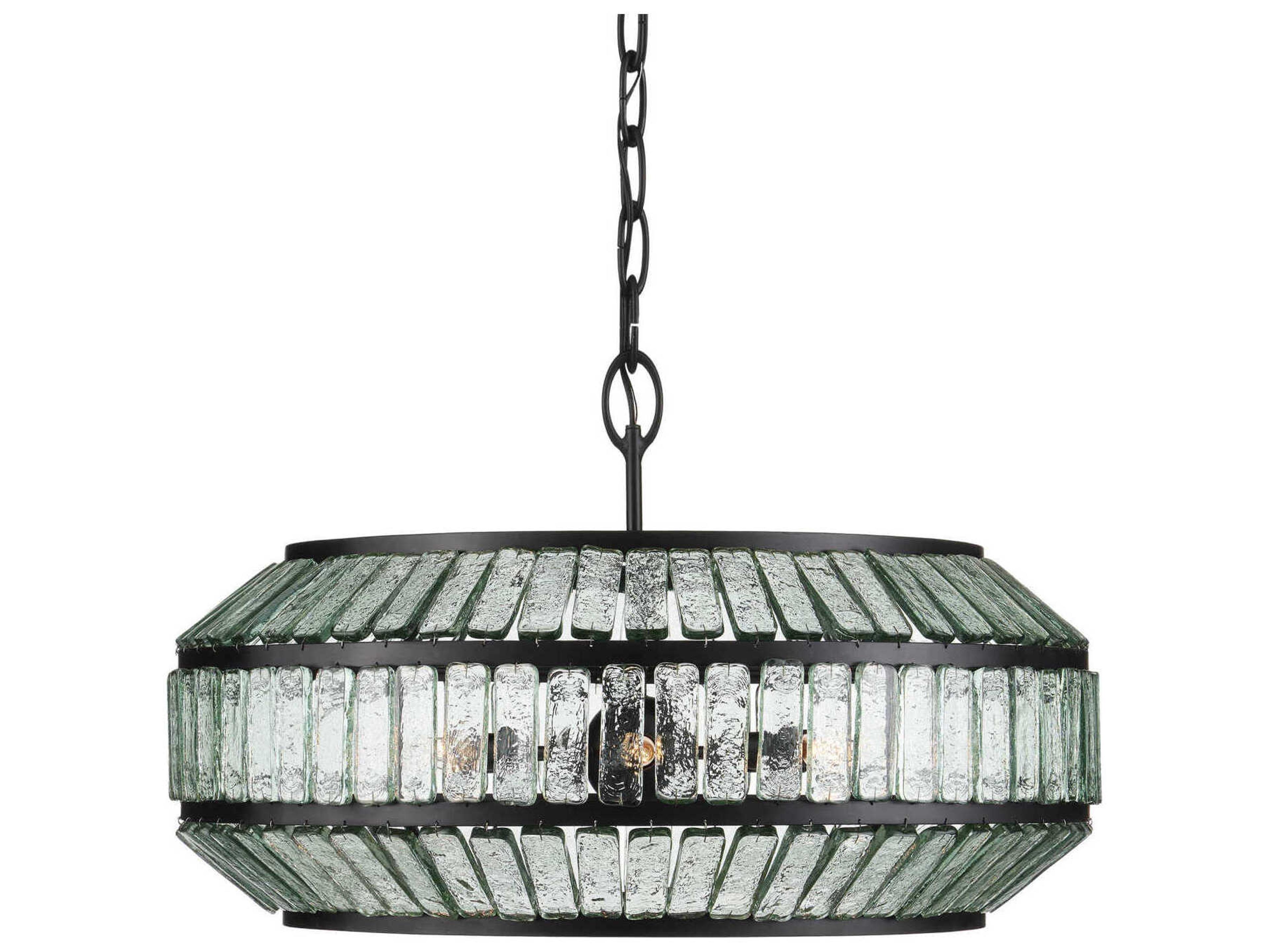 Currey & Company Centurion 6-Light Satin Black Clear Glass Linear Chandelier