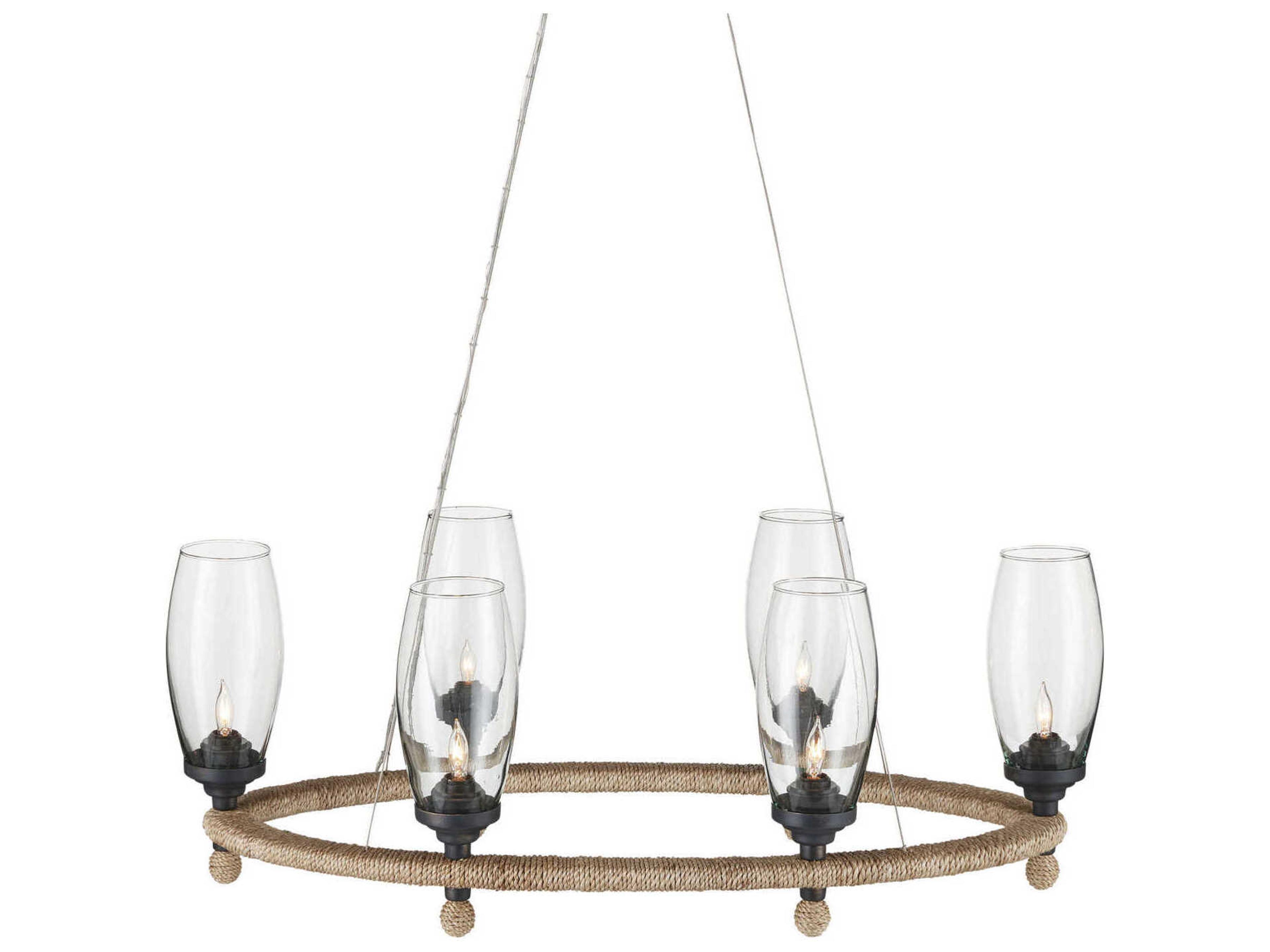 Currey & Company Hightider 6-Light Natural French Black Brown Glass Chandelier