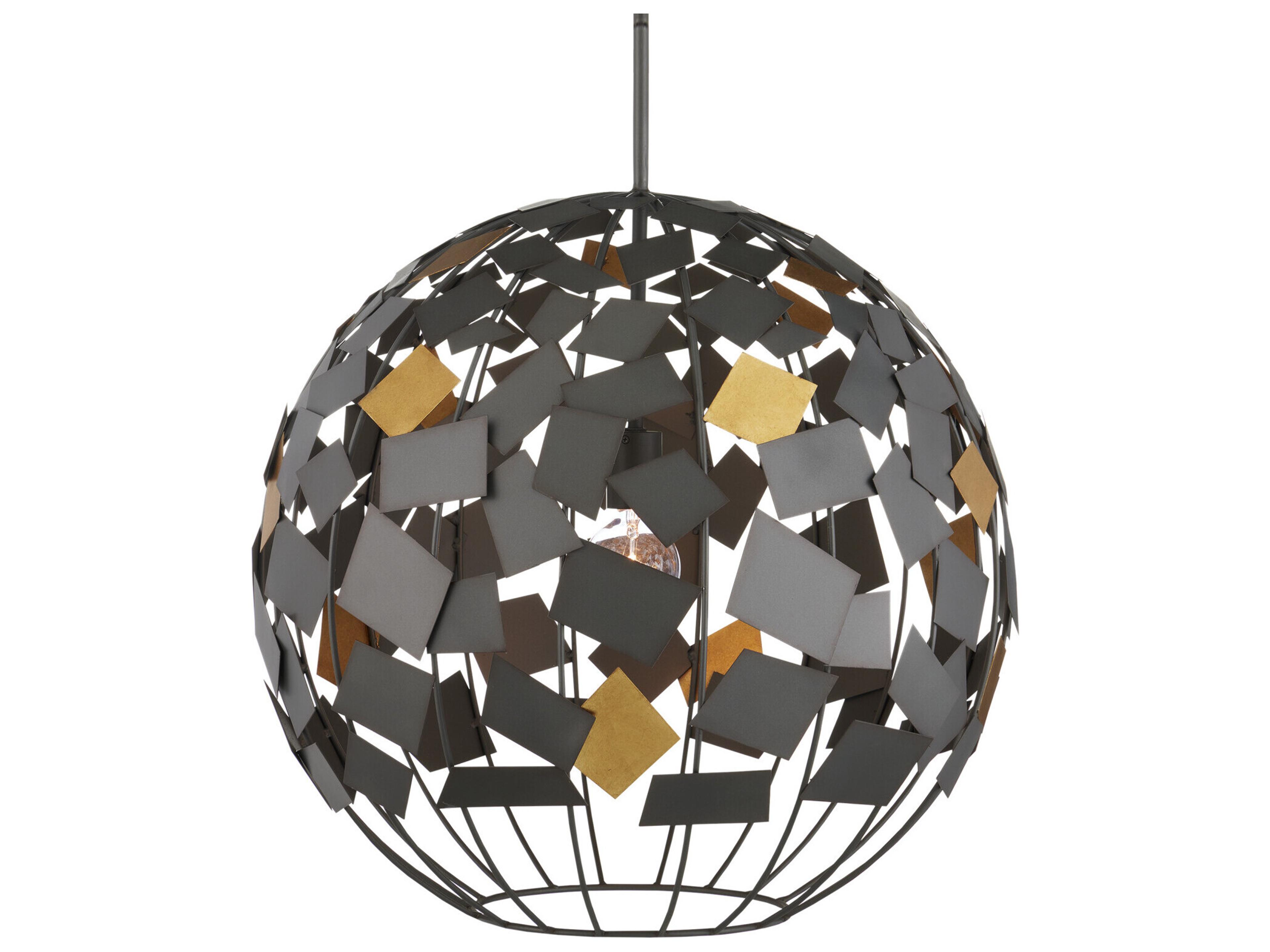 Currey & Company Moon Night 1-Light Hiroshi Gray Contemporary Gold Leaf Globe Pendant