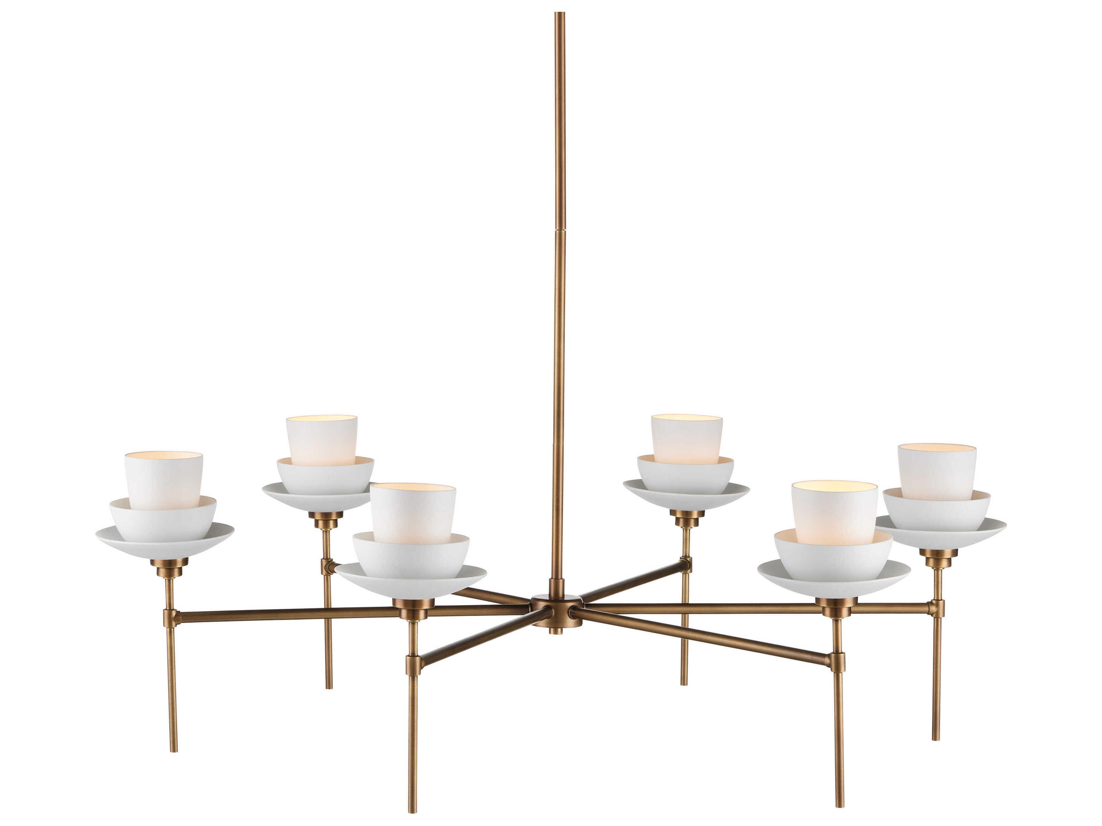 Etiquette 6-Light Antique Brass White Chandelier