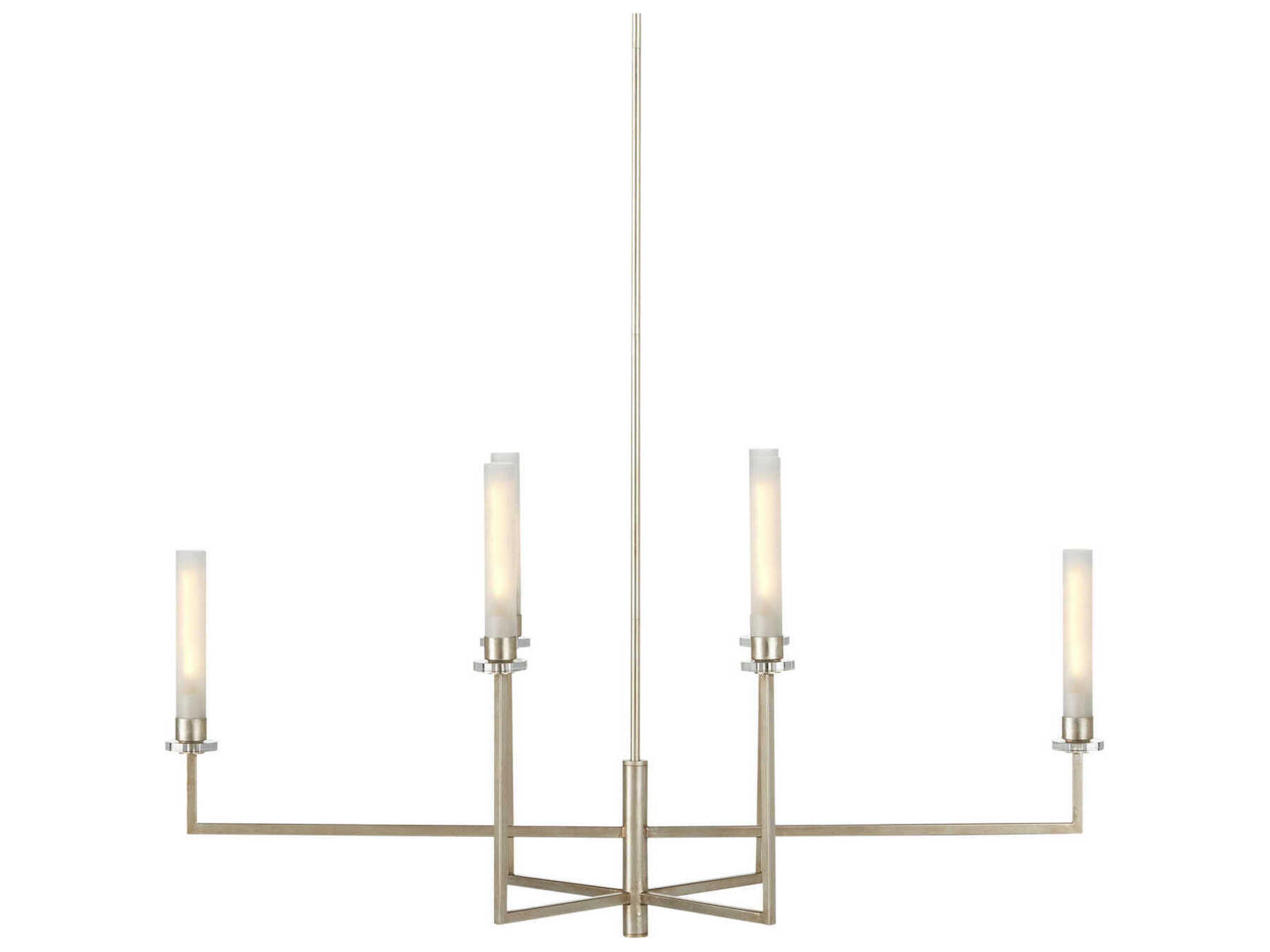 Currey & Company Courante 6-Light Champagne Frosted White Silver Glass Cylinder Island Pendant