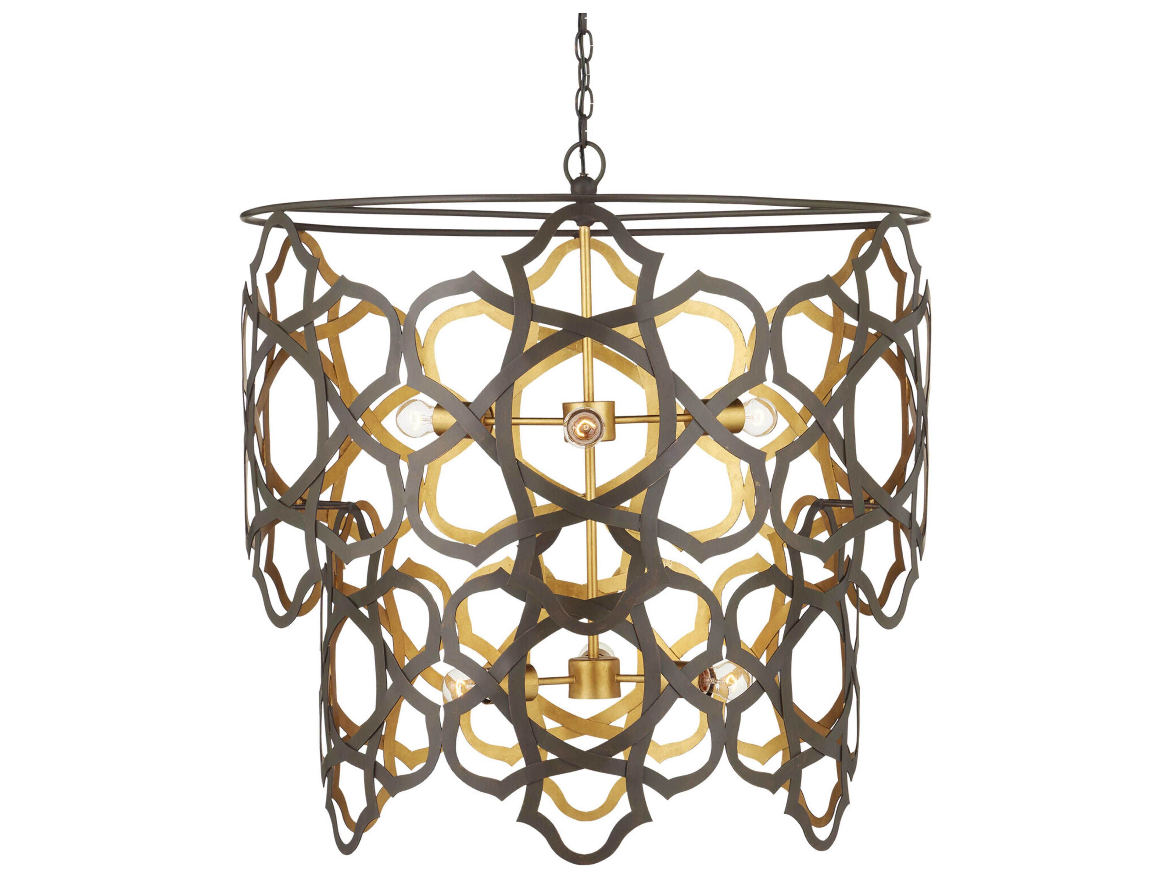 Currey & Company Mauresque 6-Light Bronze Gold Contemporary Leaf Chandelier