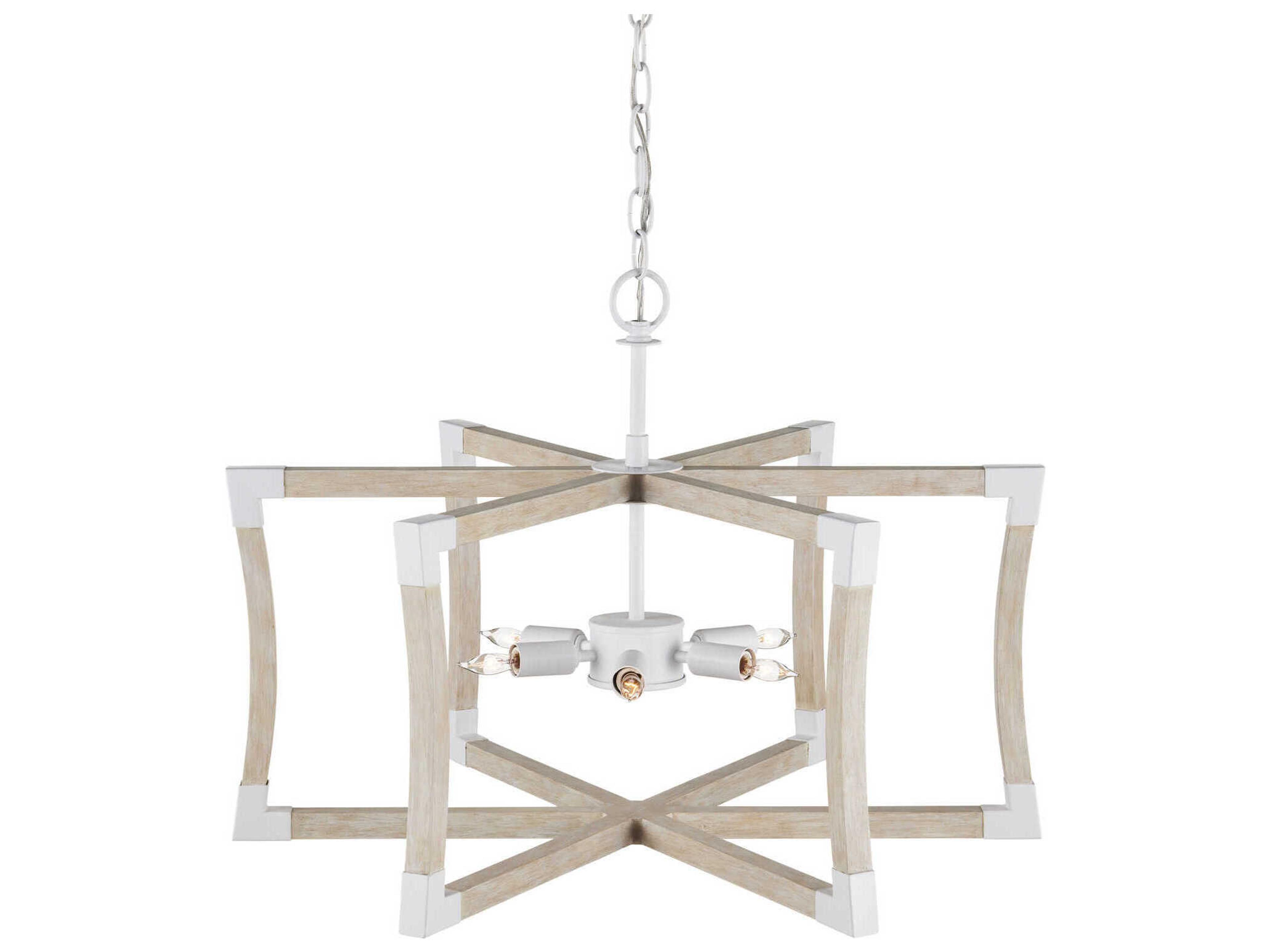 Currey & Company Bastian 6-Light Sugar White Sandstone Brown Geometric Pendant