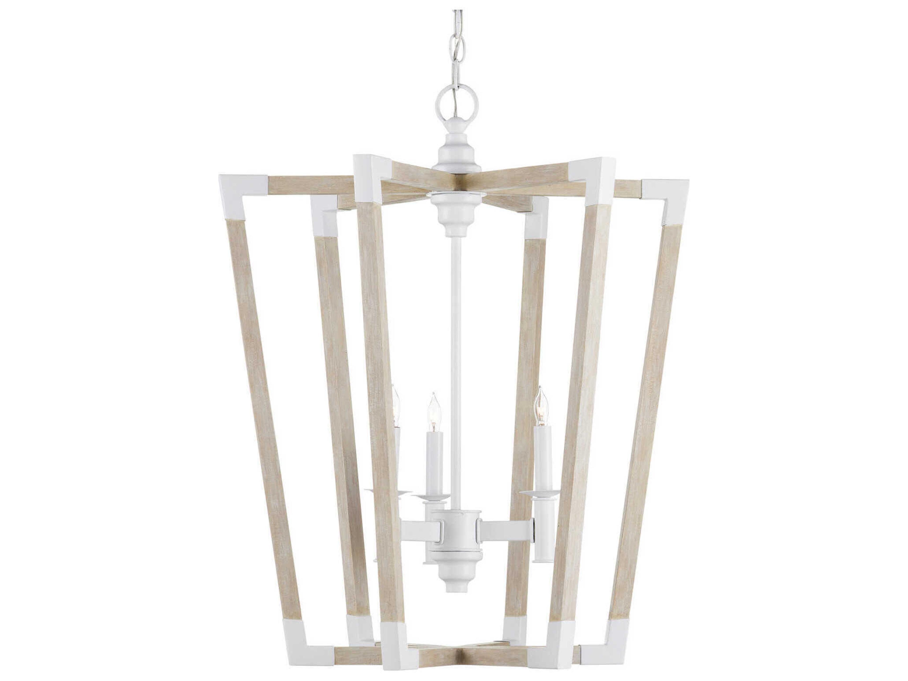 Currey & Company Bastian 3-Light Sugar White Sandstone Brown Geometric Pendant