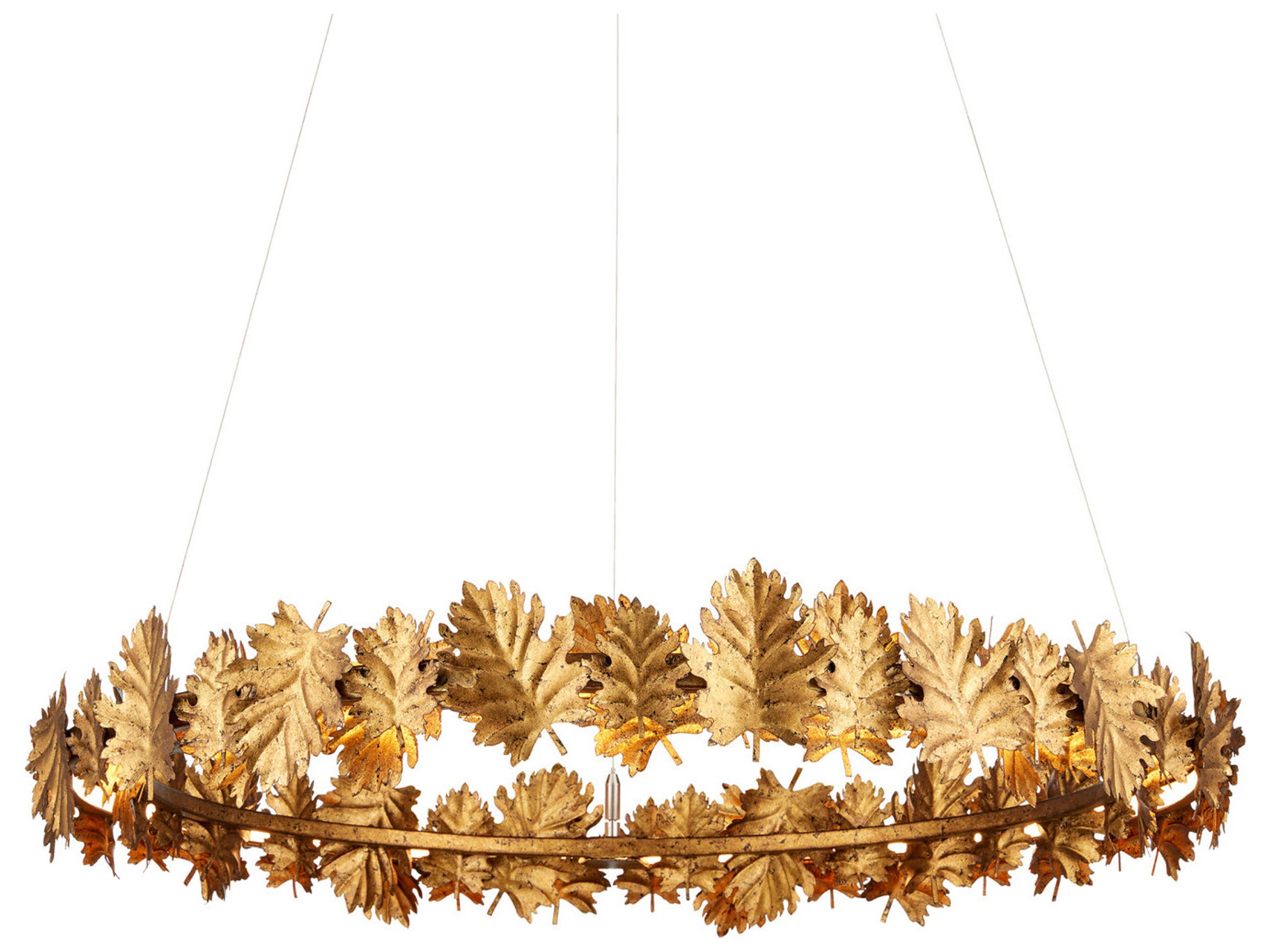 English 1-Light Gold Leaf Round Pendant