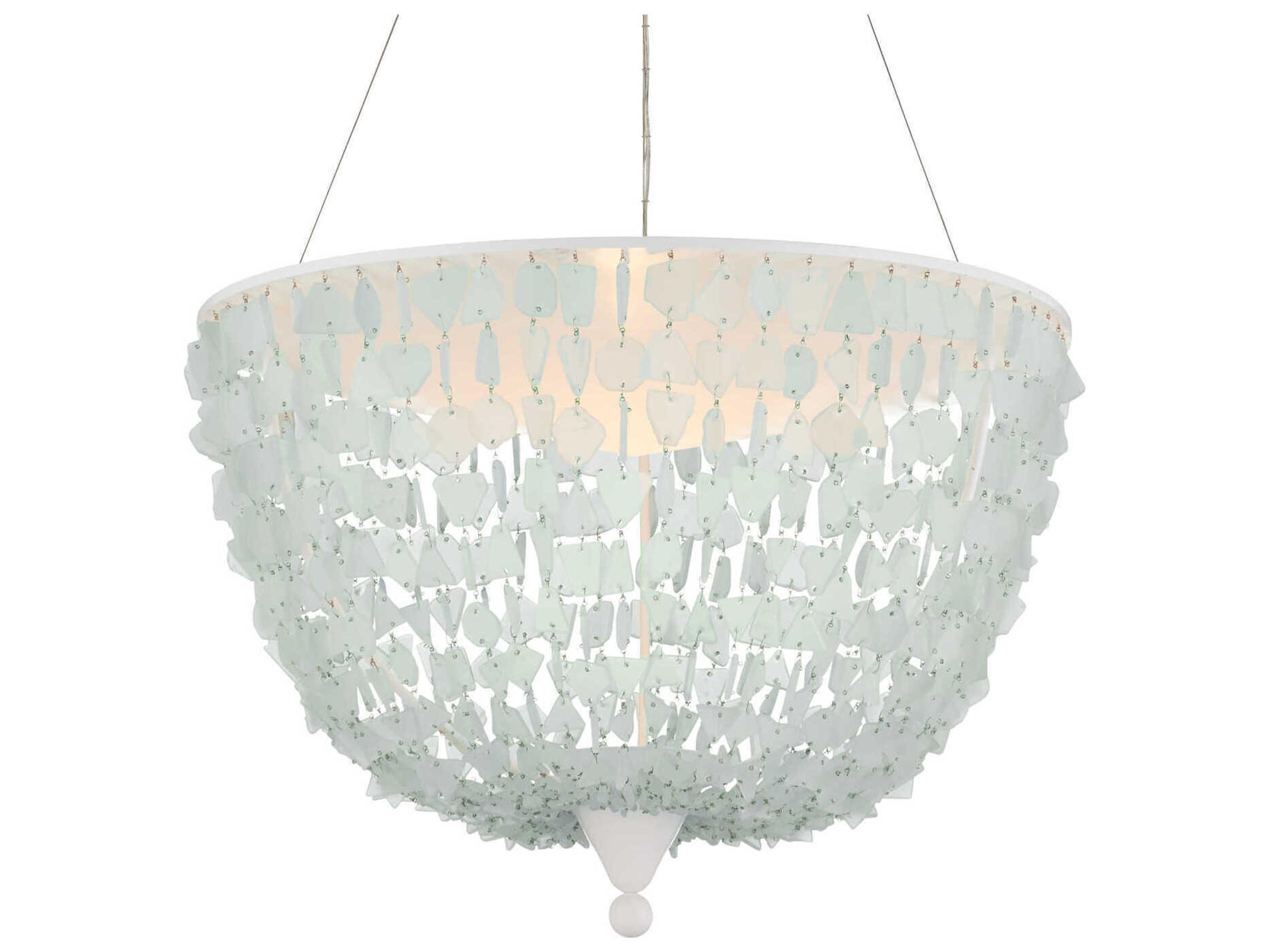Currey & Company Thalassa 1-Light Seaglass Sugar White Bowl Pendant