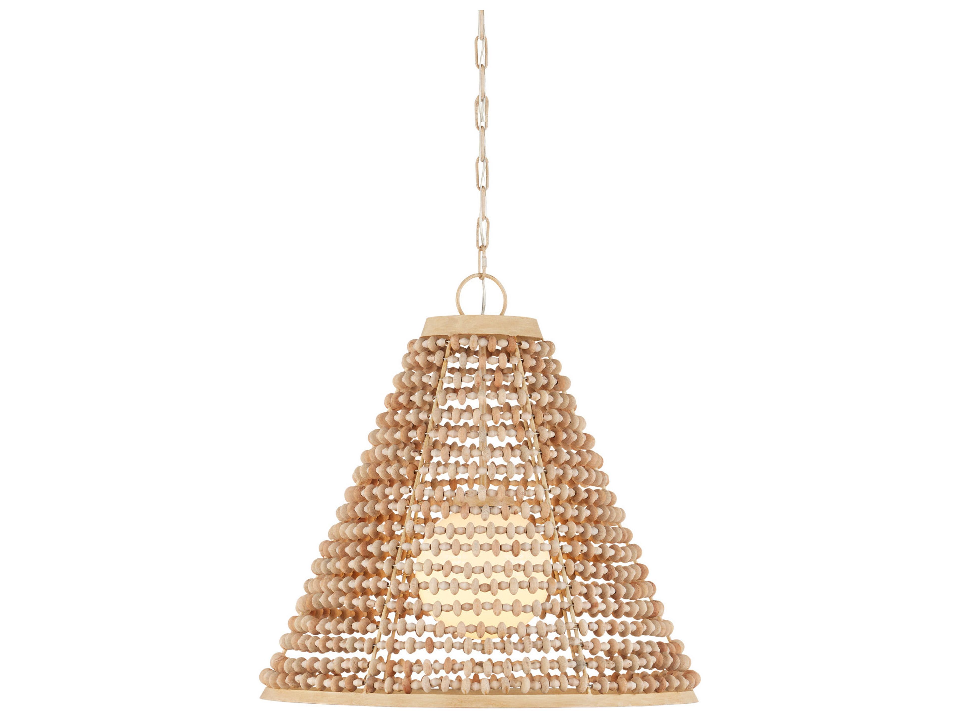 Currey & Company Pendulum 1-Light Natural Coco Cream White Wood Pendant