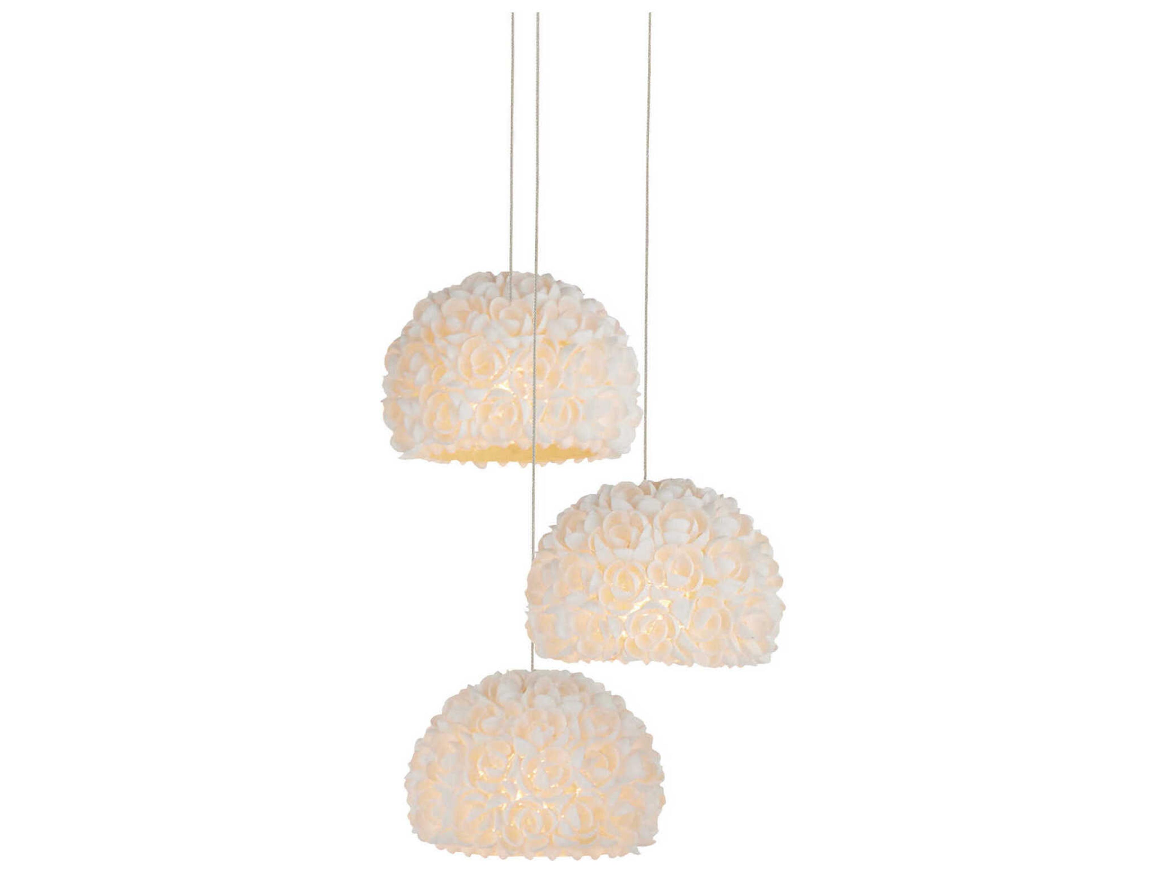 Currey & Company Virtu 3-Light Natural Silver White Dome Mini Pendant