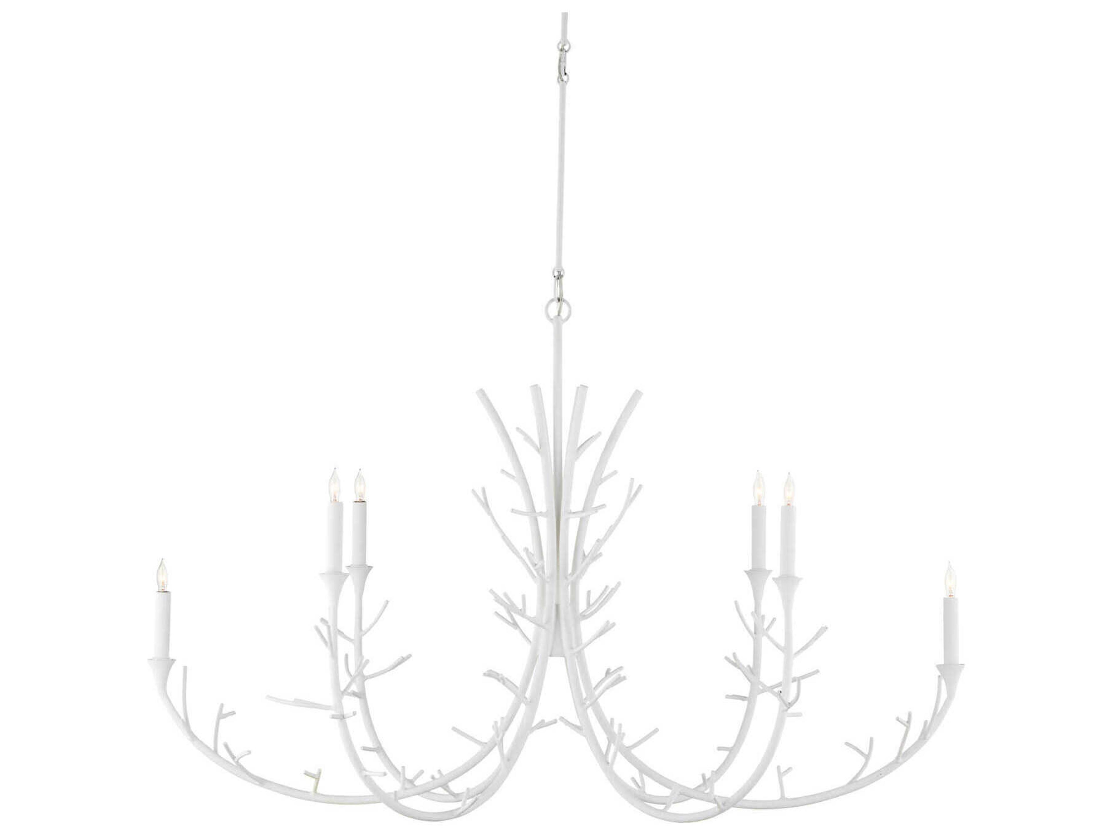 Currey & Company Twiggy 6-Light Gesso White Candelabra Chandelier