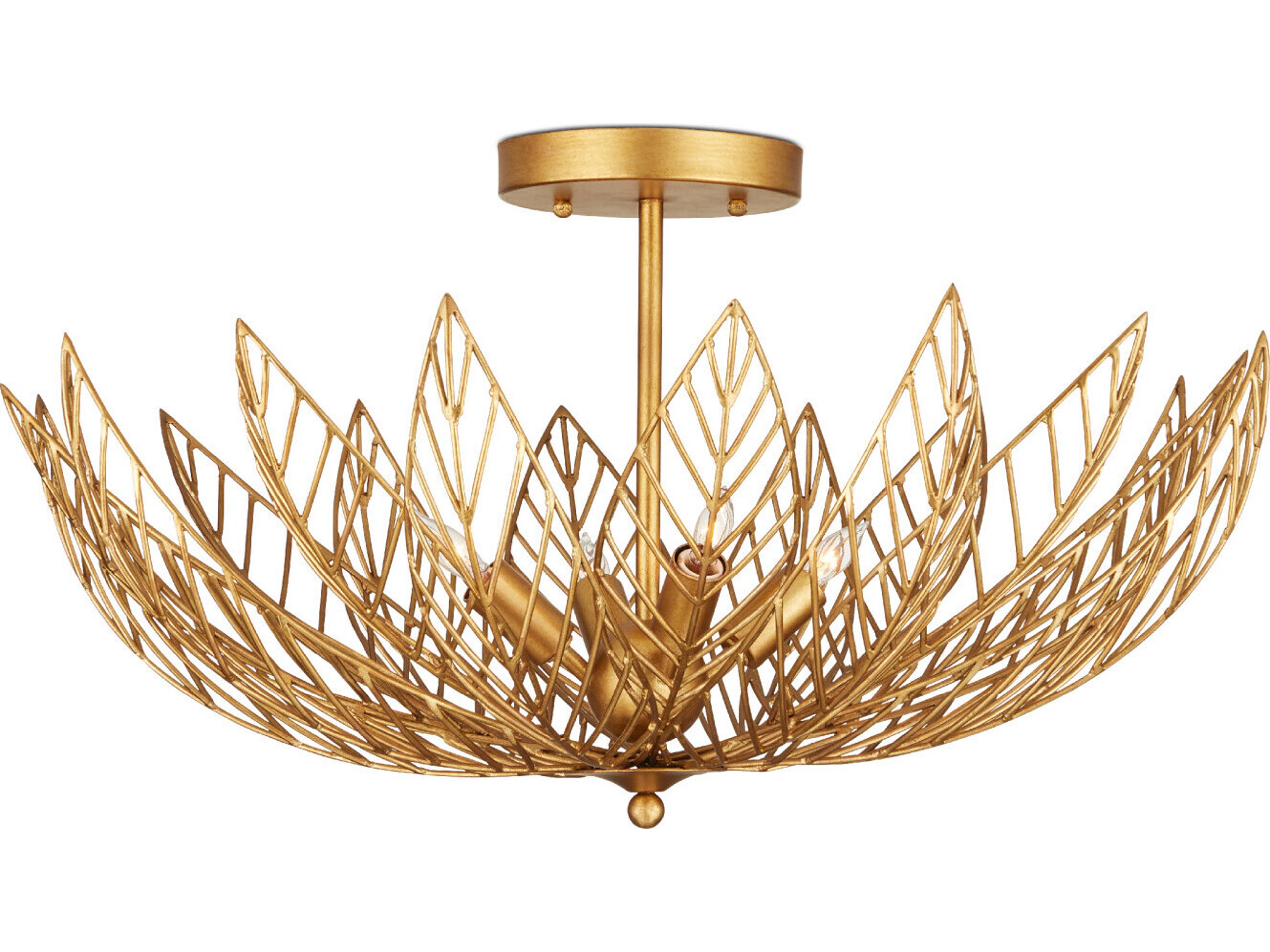 Currey & Company Leaflace 4-Light Gold Bowl Semi Flush Mount