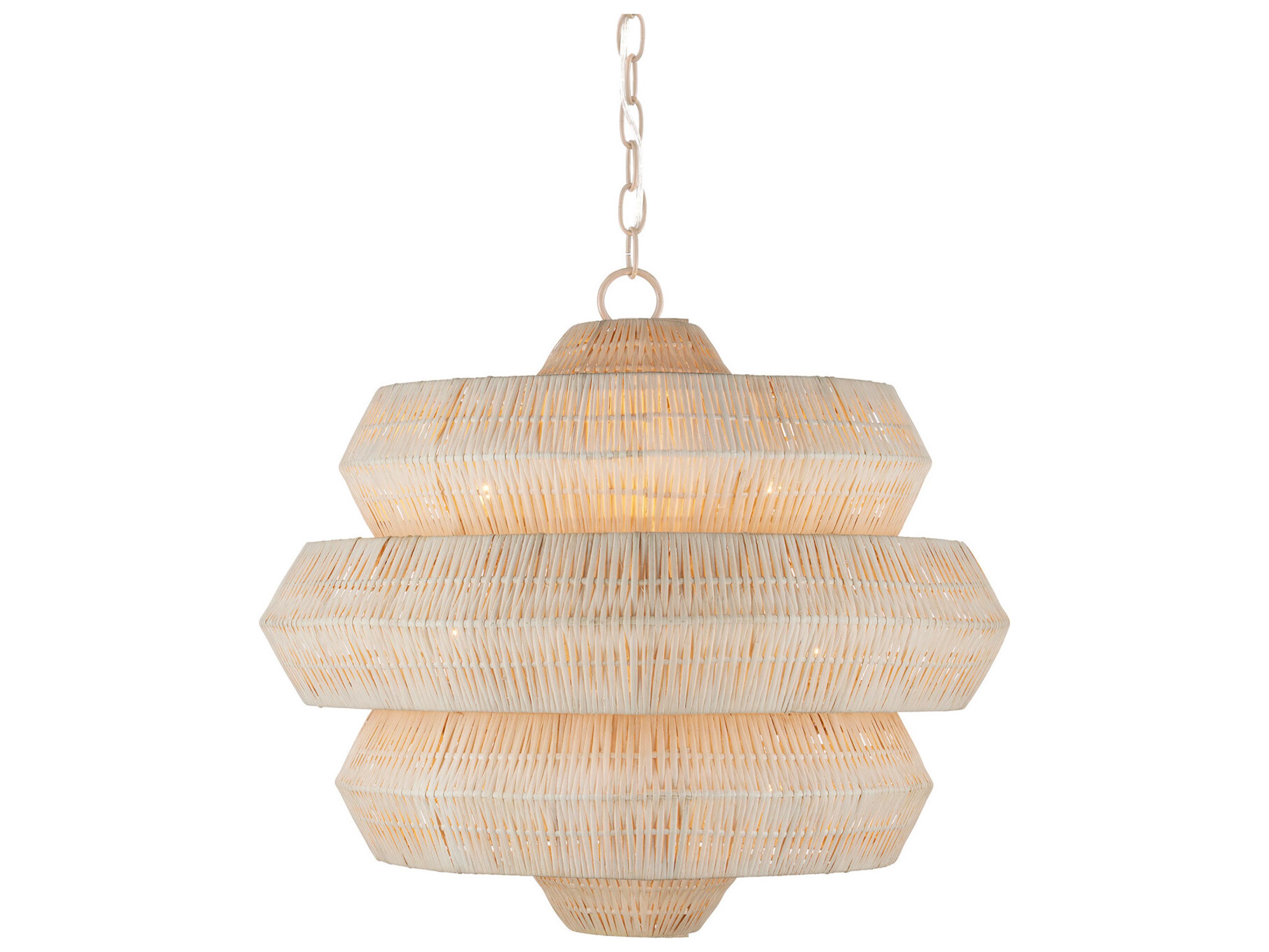 Currey & Company Antibes 3-Light Bleached Natural Snow White Chandelier