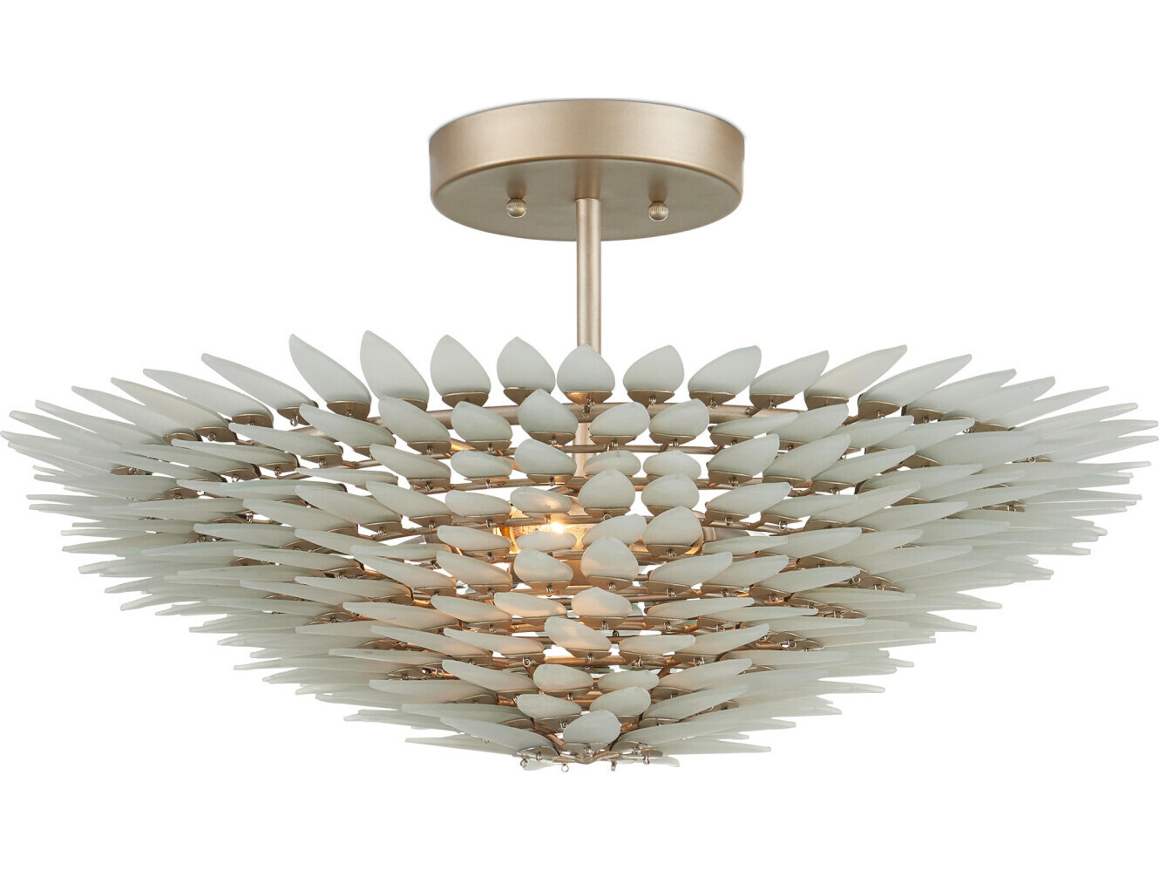 Currey & Company Dahlia 3-Light Frosted Contemporary Silver Semi Flush Mount