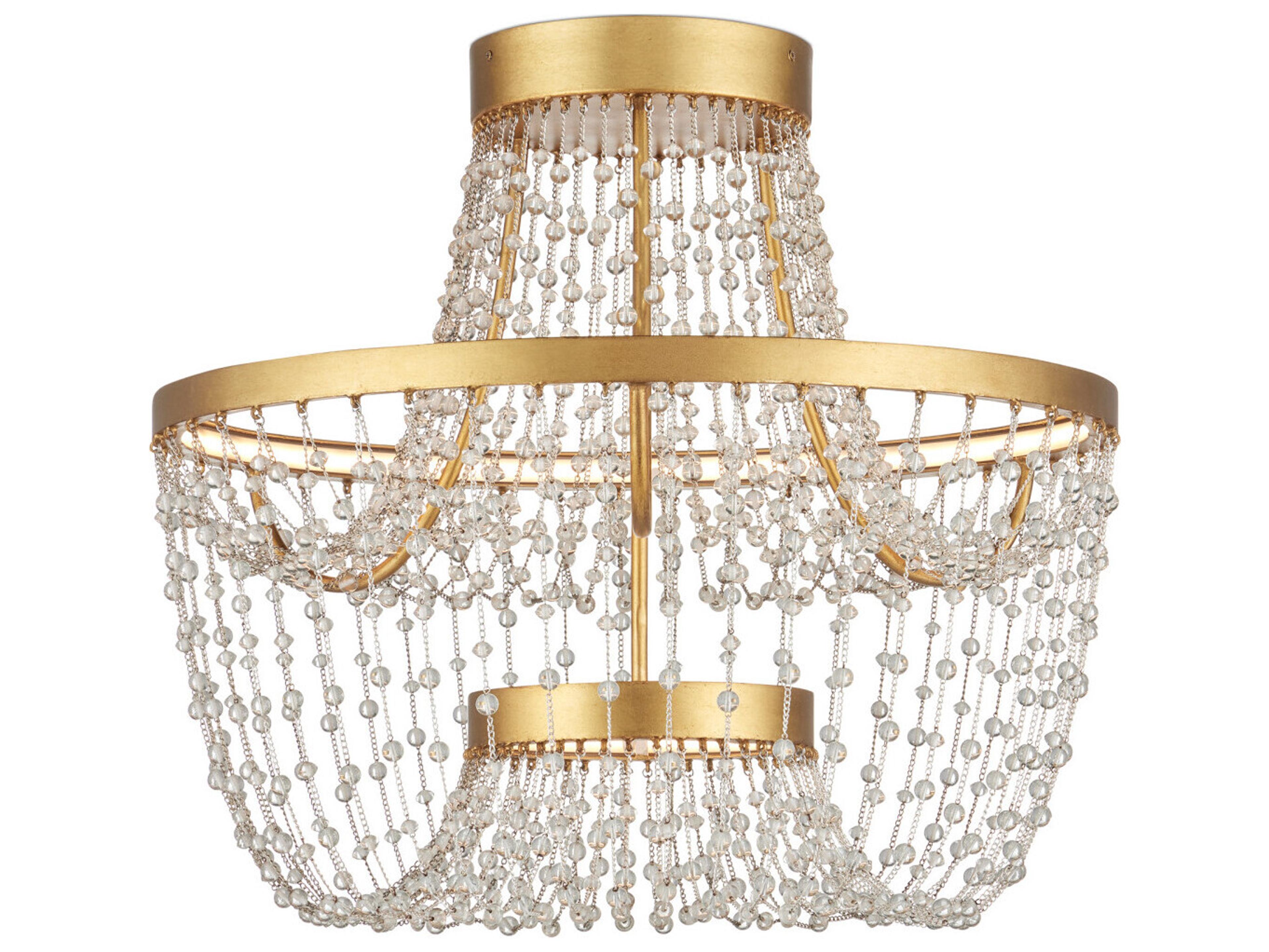 Currey & Company Mademoiselle 2-Light Contemporary Gold Semi Flush Mount