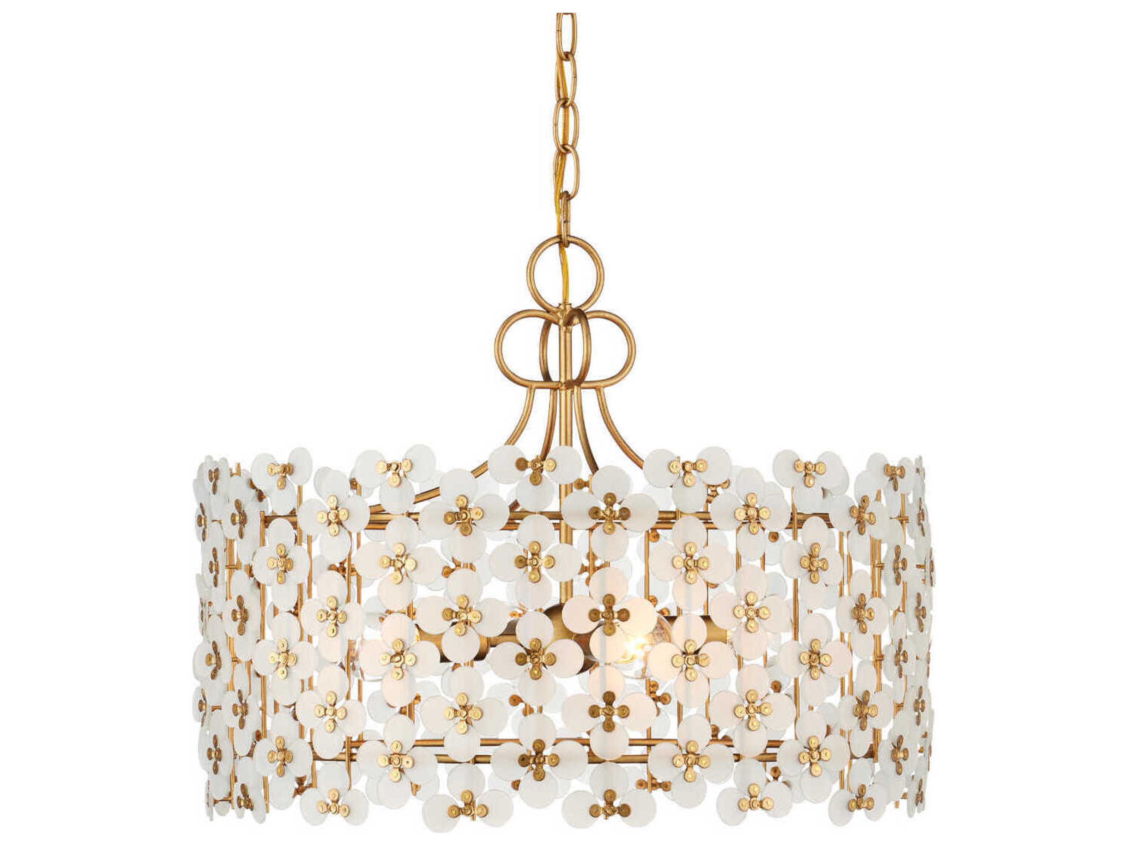 Currey & Company Spring Flower 4-Light Brass Drum Pendant