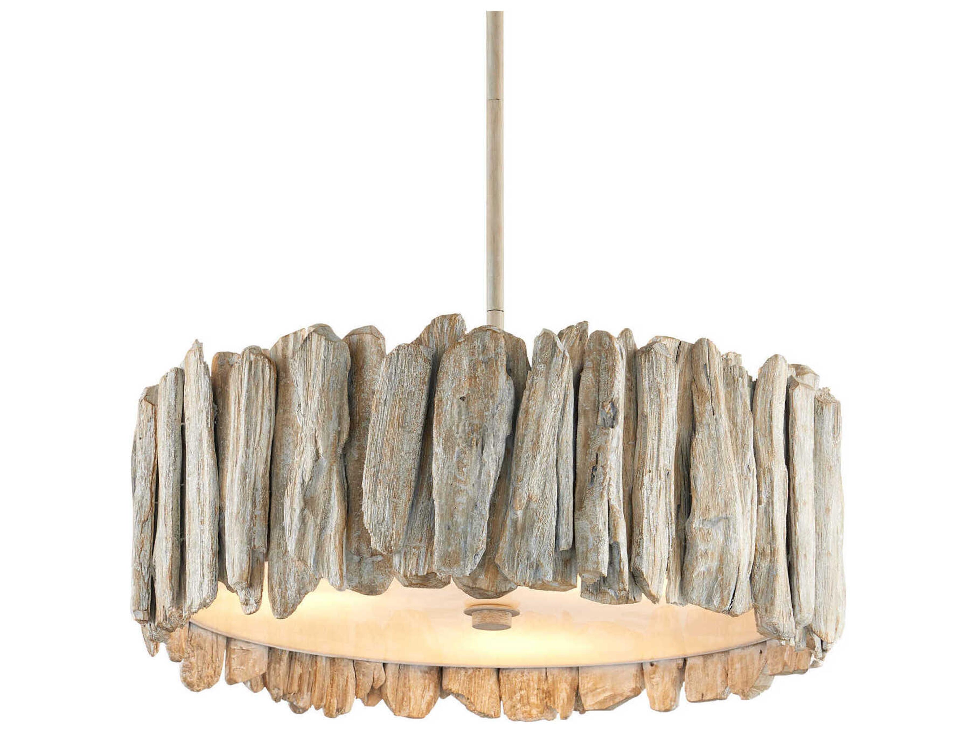 Currey & Company Driftwood 3-Light Whitewash Gray Drum Pendant