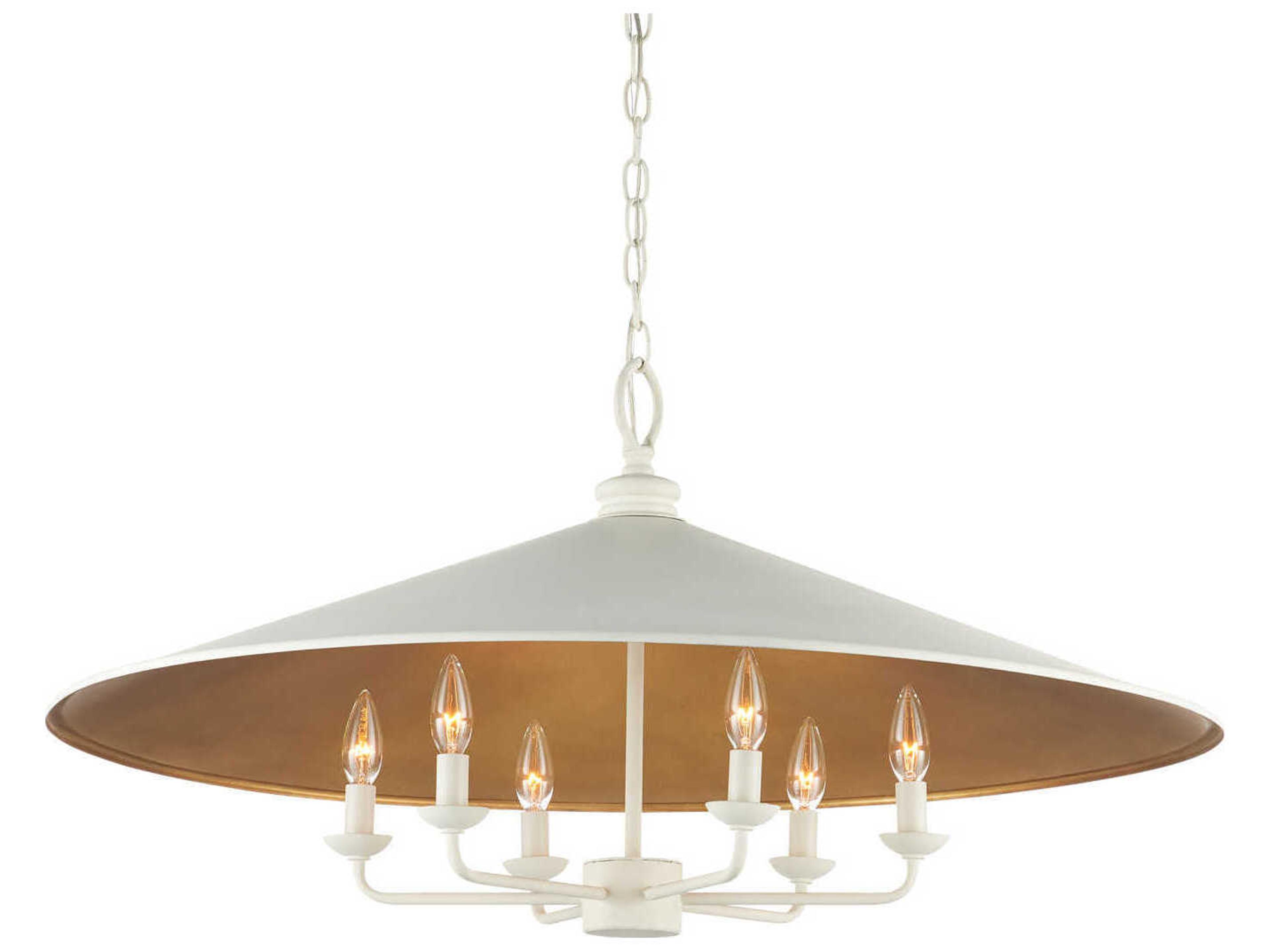 Currey & Company Brussels 6-Light Snow White Contemporary Gold Leaf Chandelier
