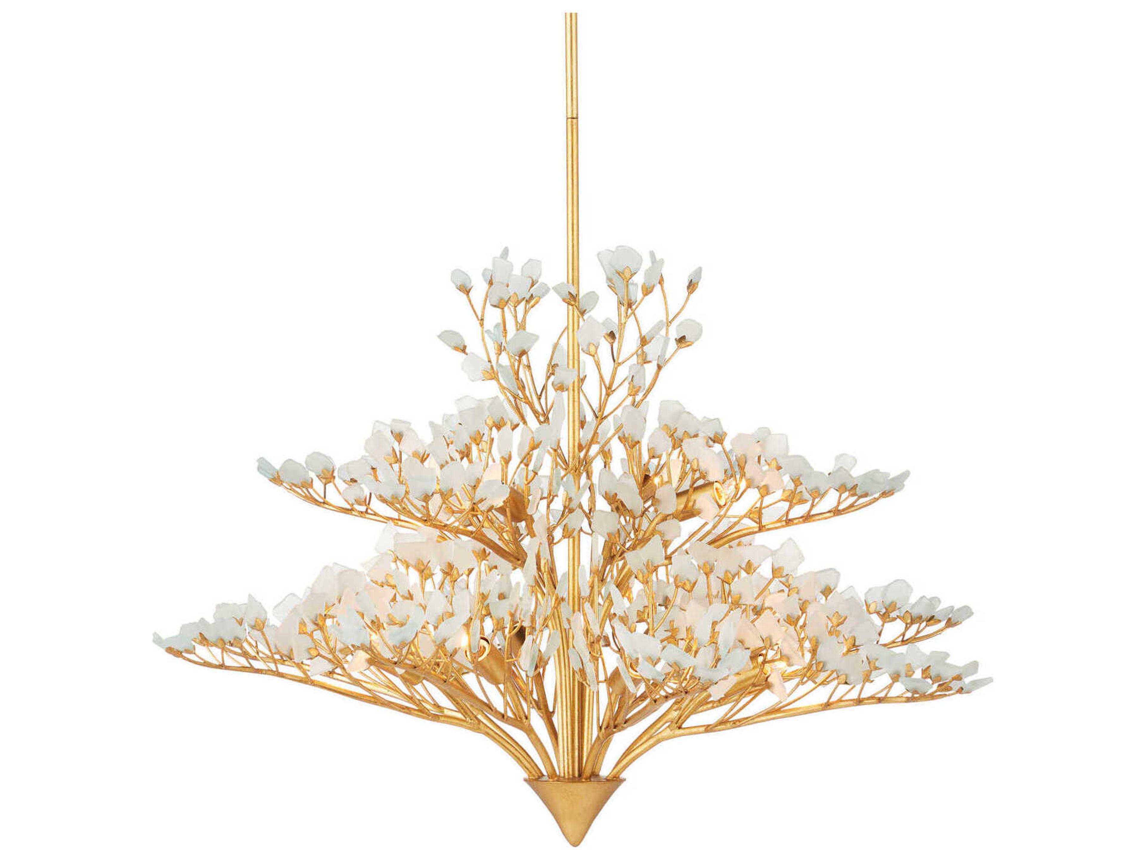 Currey & Company Fiorella 12-Light Contemporary Gold Leaf Tiered Chandelier