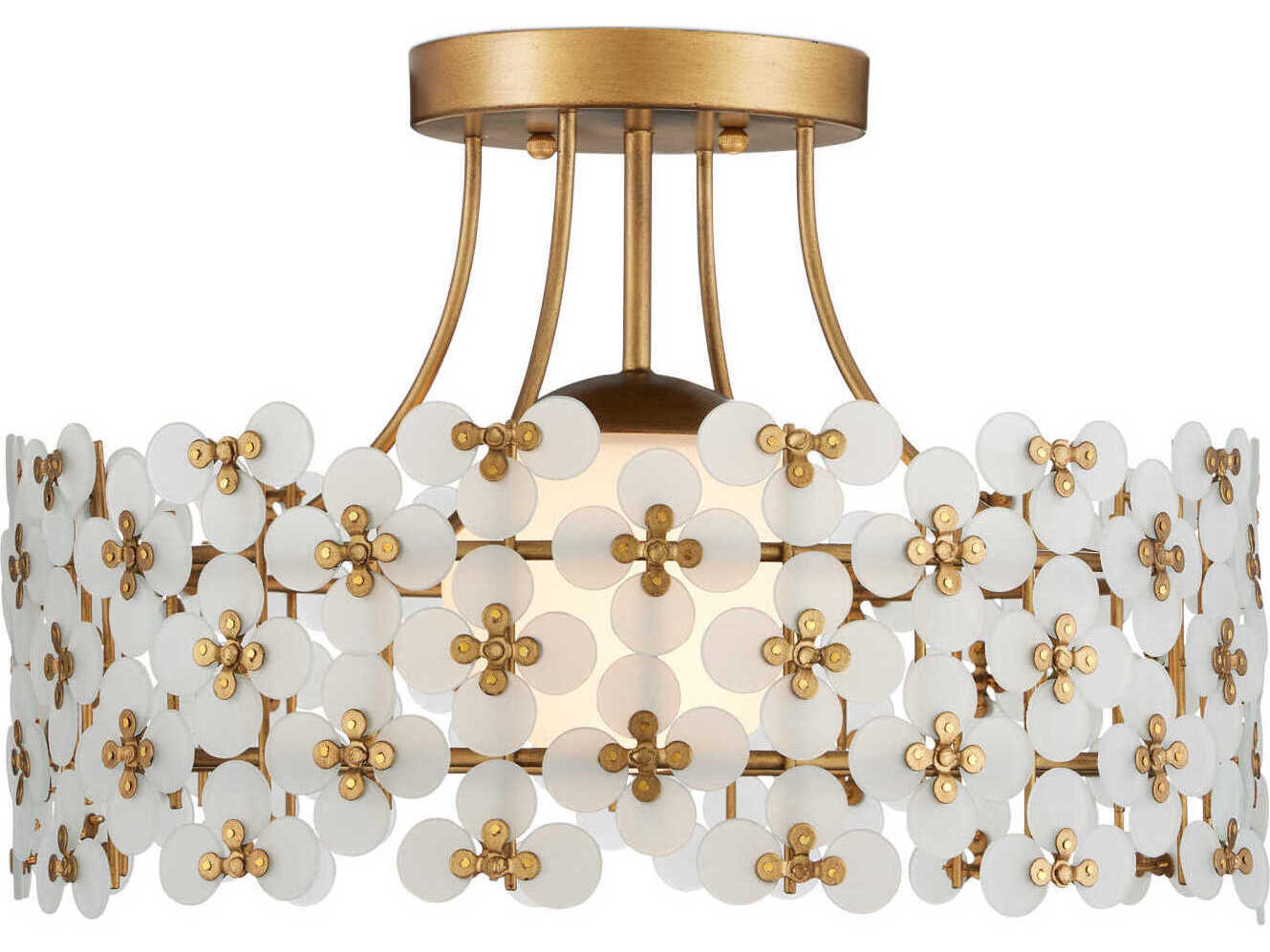 Currey & Company Spring Flower 1-Light Glossy White Brass Drum Semi Flush Mount