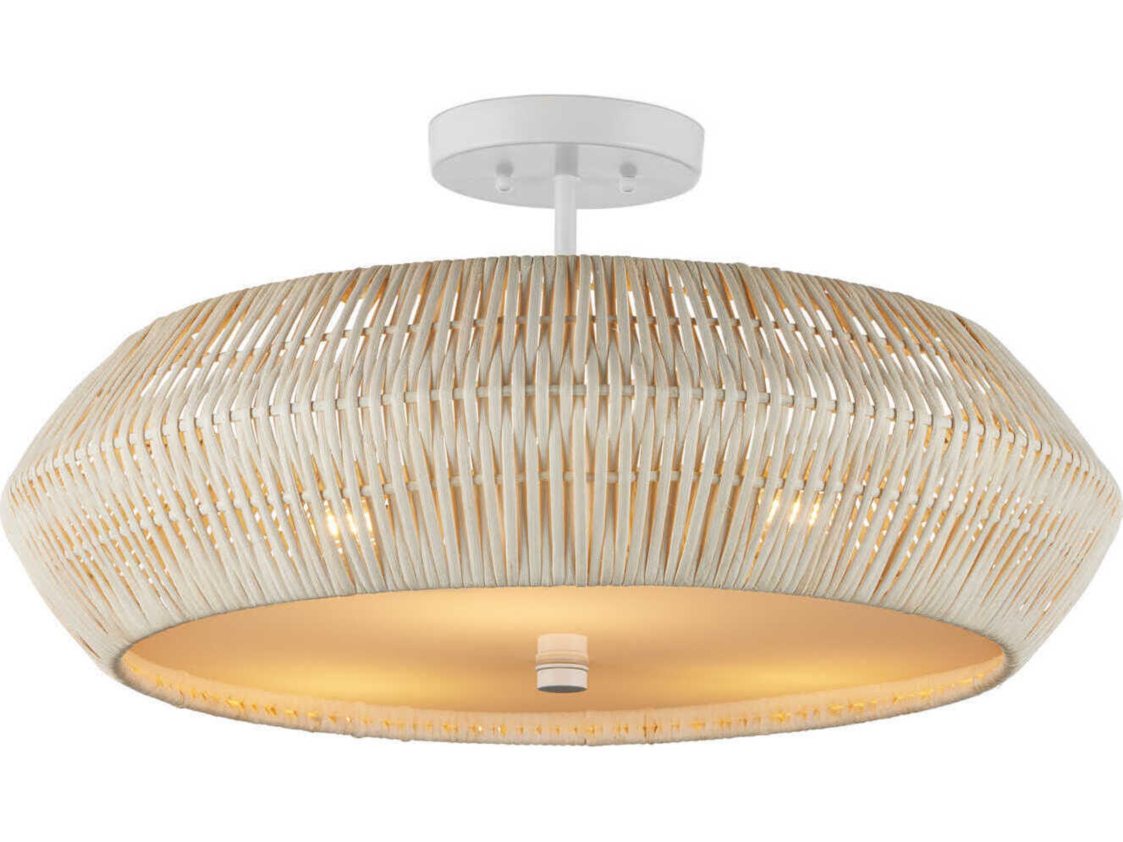 Currey & Company Antibes 3-Light Bleached Natural Snow White Semi Flush Mount