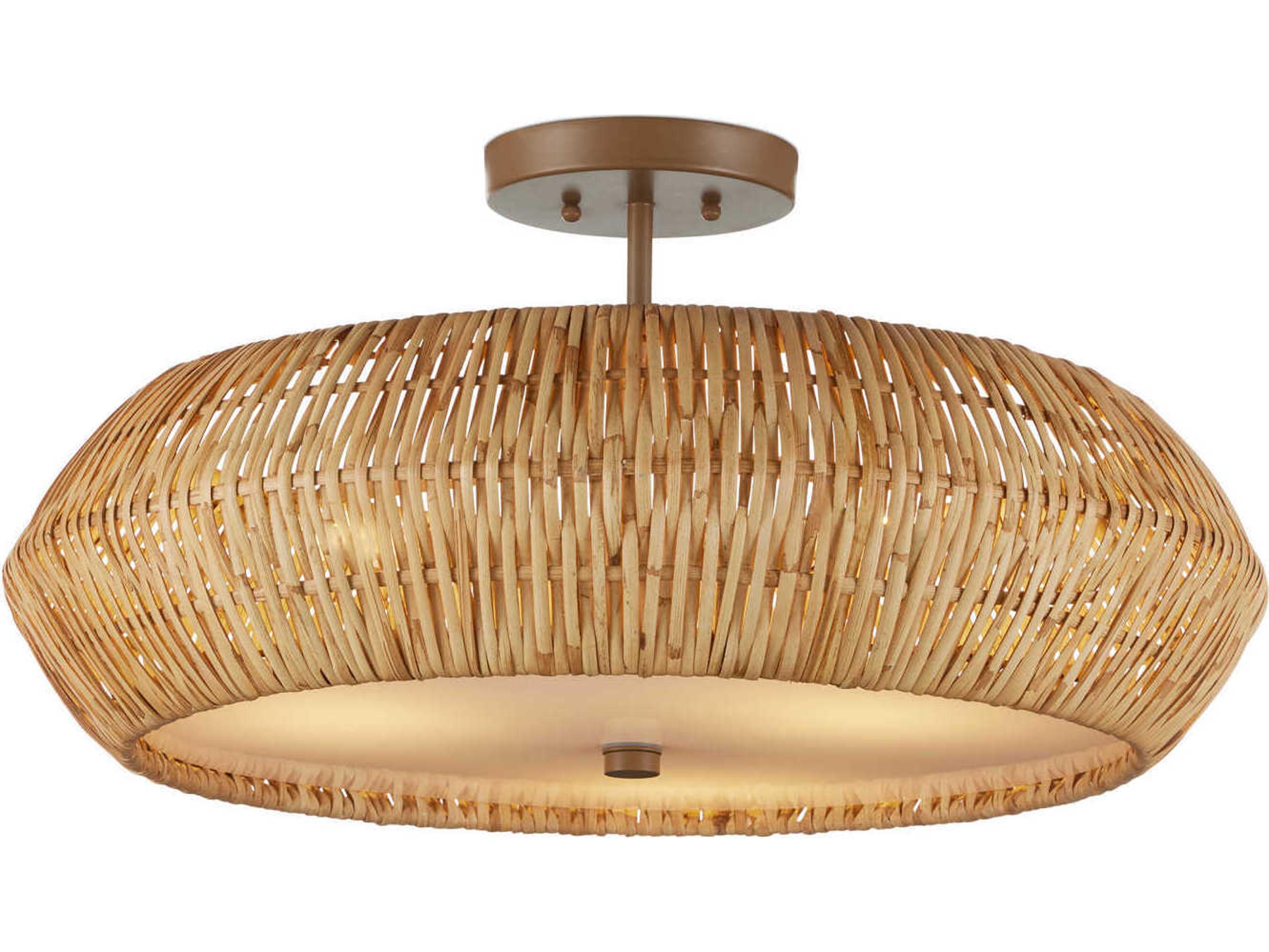 Currey & Company Antibes 3-Light Natural Khaki Brown Semi Flush Mount