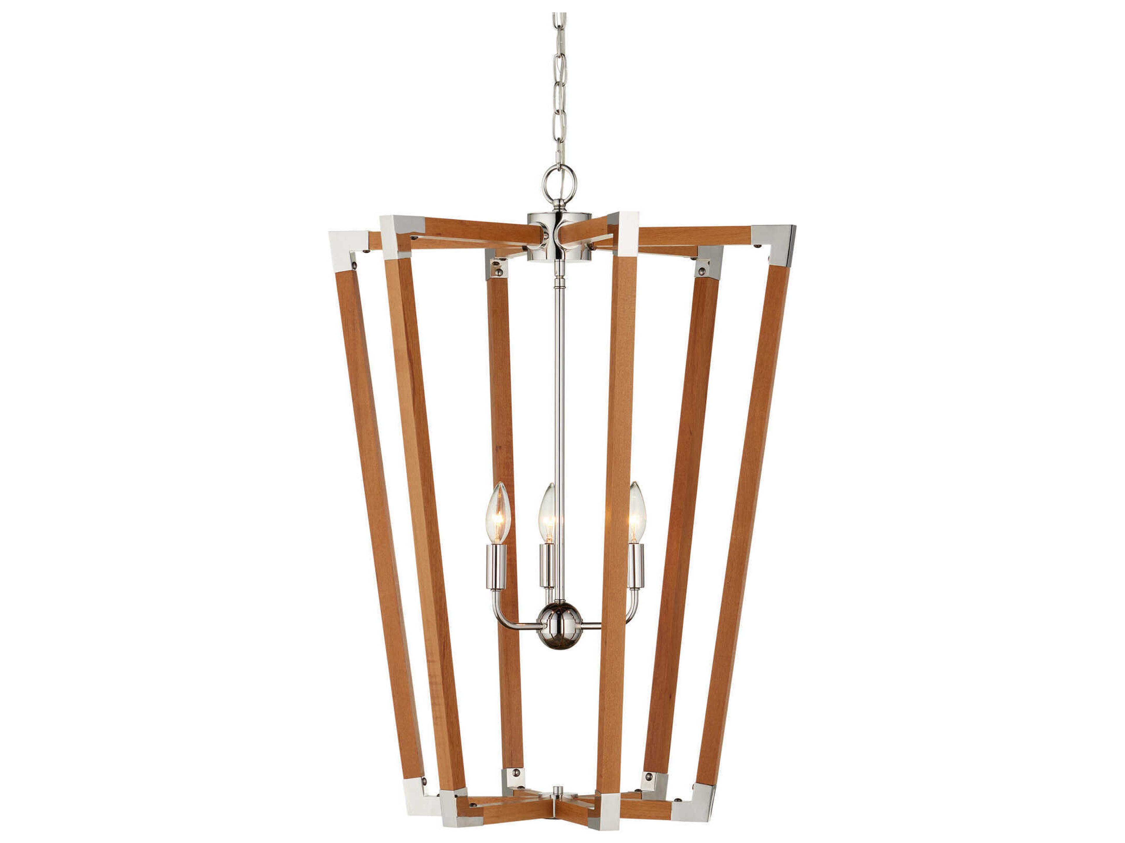 Currey & Company Boyd 3-Light Natural Polished Nickel Brown Lantern Chandelier
