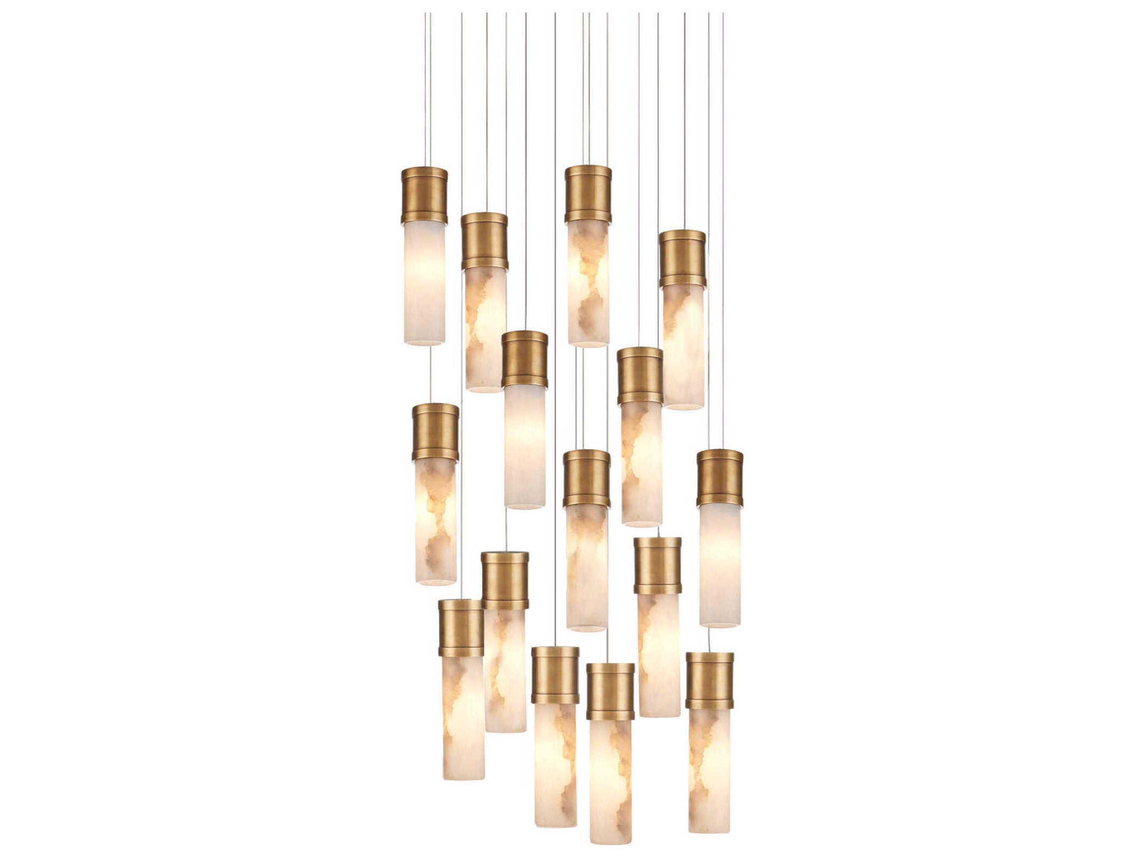 Currey & Company Cannula 15-Light Vintage Brass Cylinder Pendant