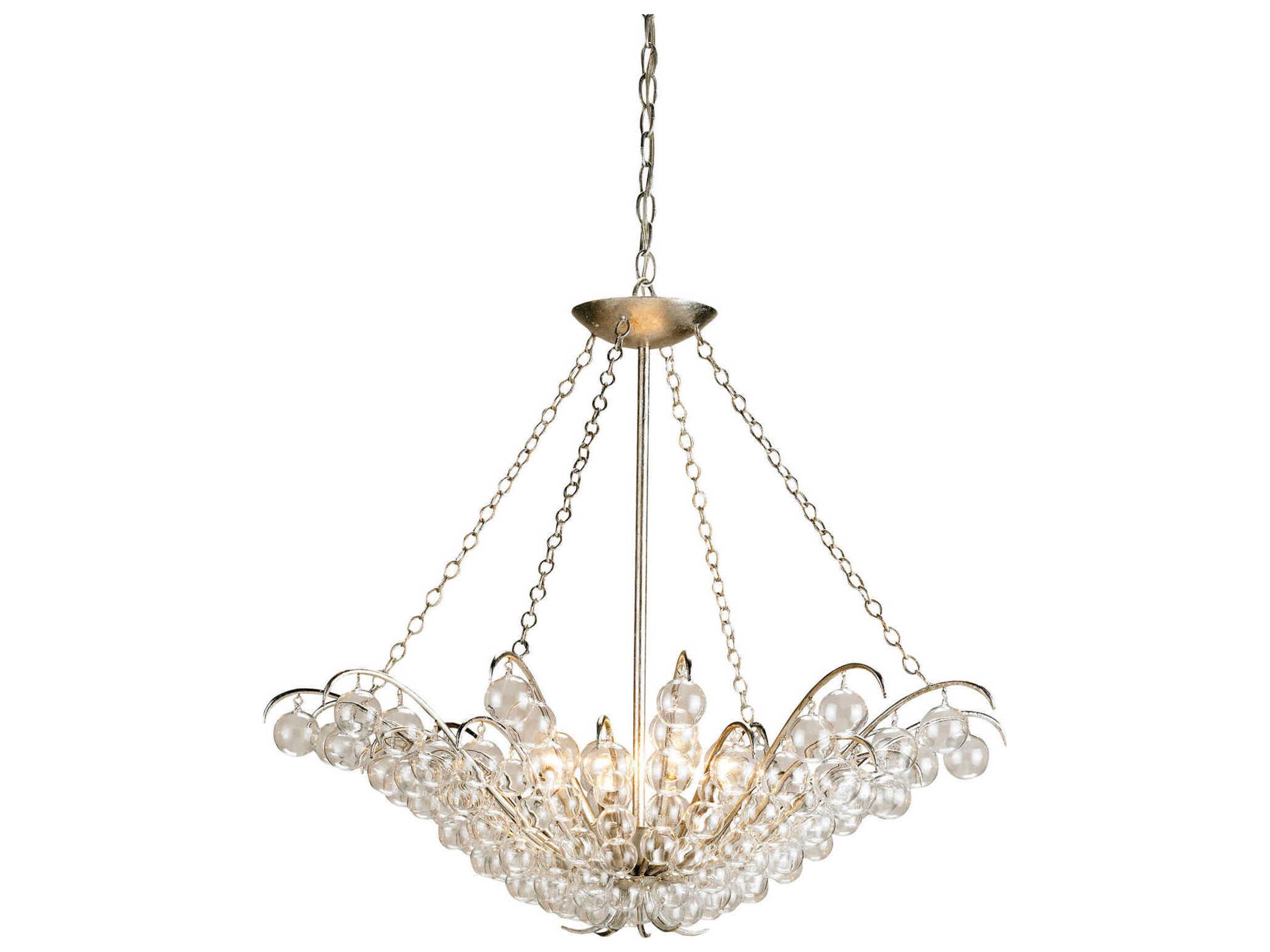 Currey & Company Quantum 4-Light Contemporary Silver Leaf Glass Candelabra Globe Chandelier