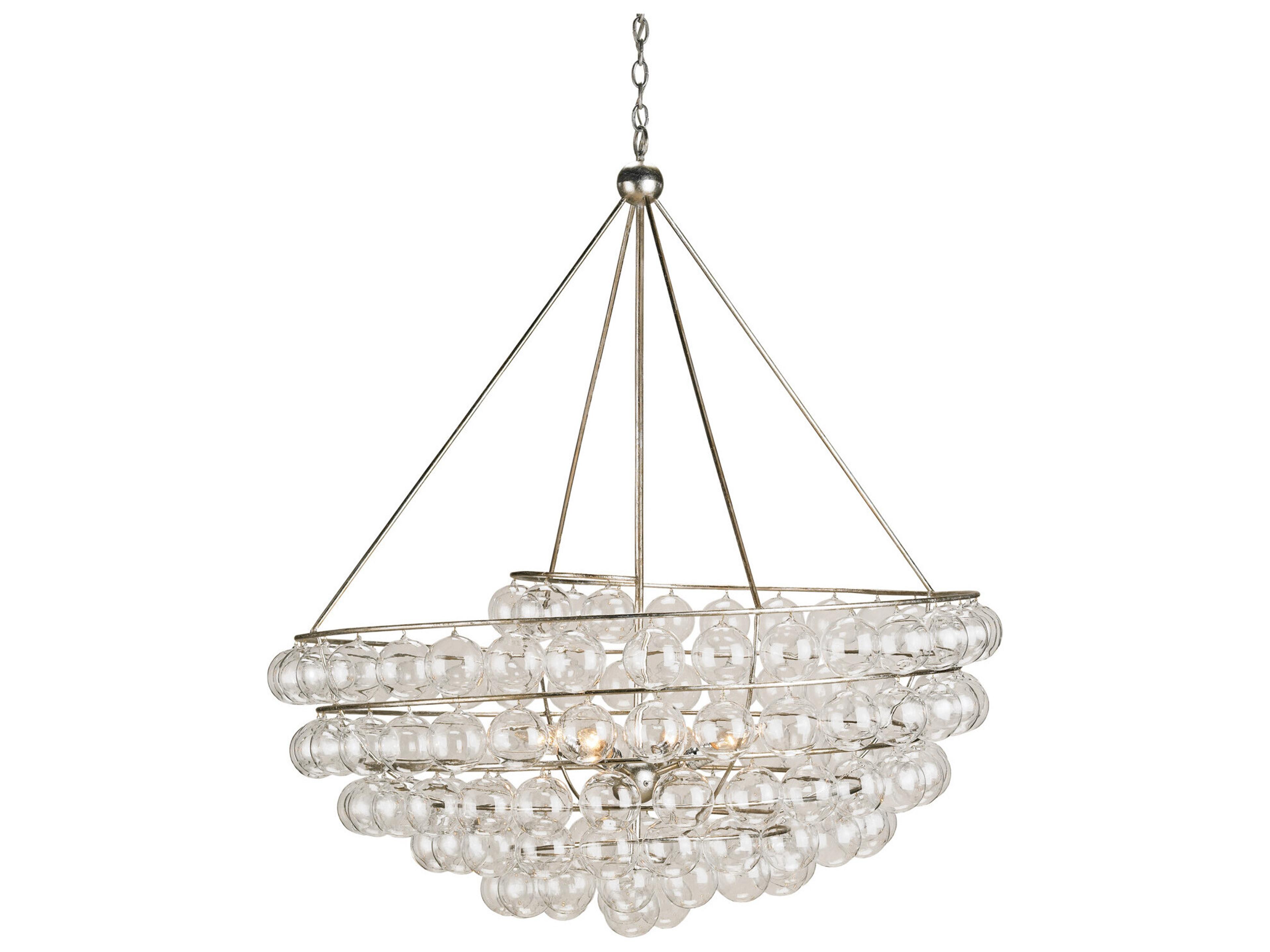 Currey & Company Stratosphere 4-Light Contemporary Silver Leaf Glass Bowl Globe Chandelier
