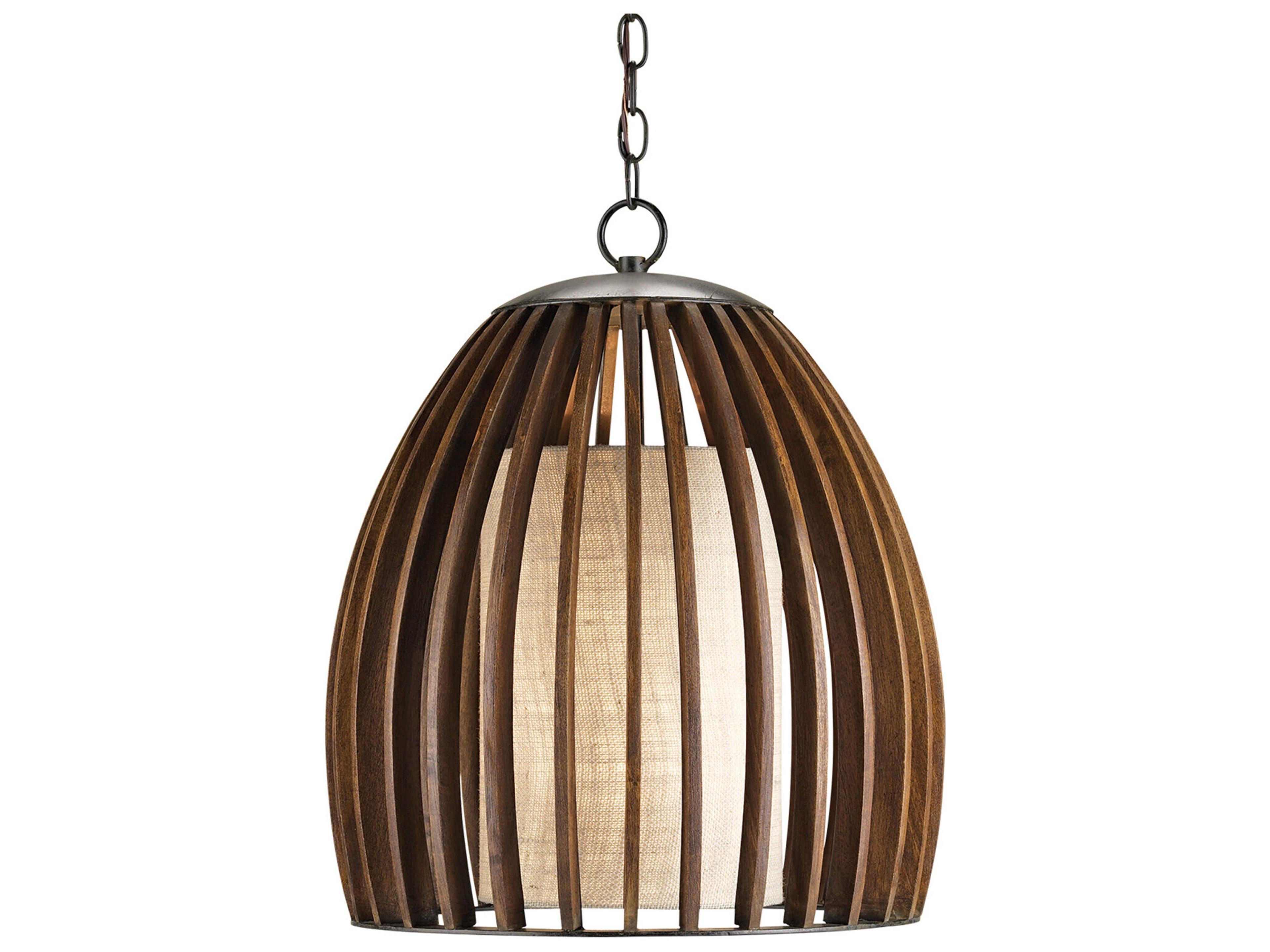 Currey & Company Carling 1-Light Old Iron Polished Fruitwood Bell Pendant