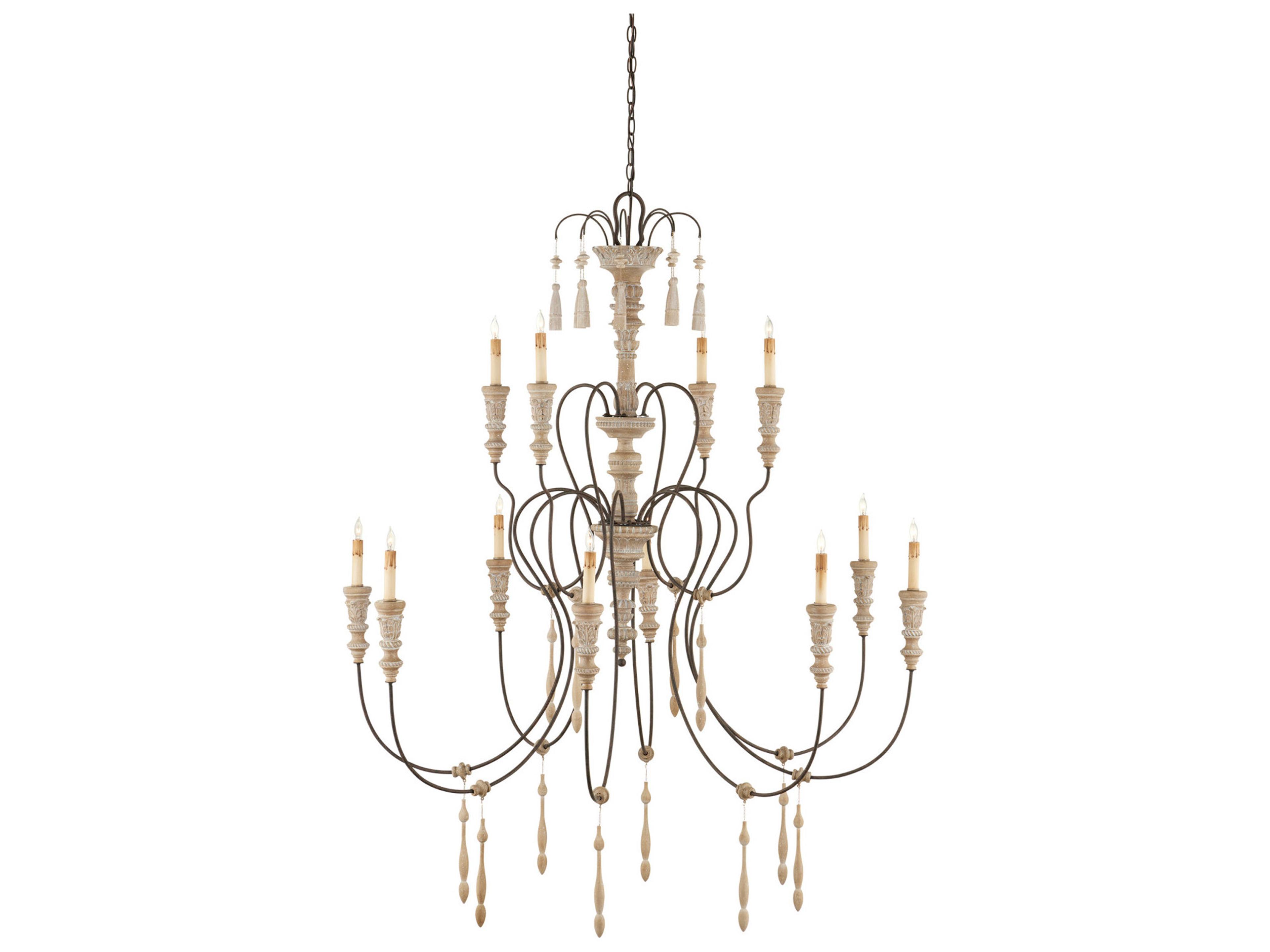 Currey & Company Hannah 12-Light Stockholm White Rust Candelabra Tiered Chandelier