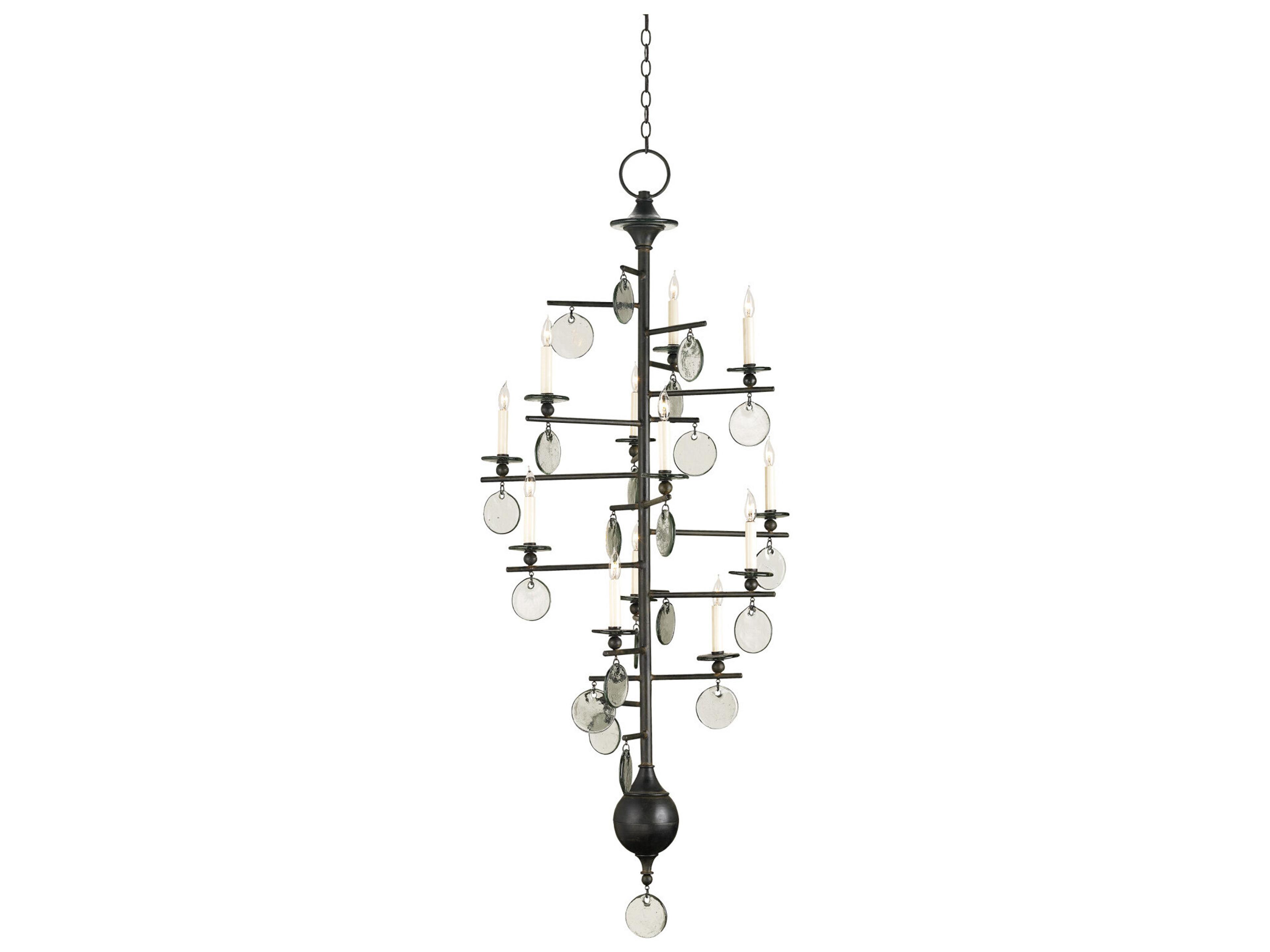 Currey & Company Sethos 12-Light Old Iron recycled Glass Black Candelabra Tiered Chandelier