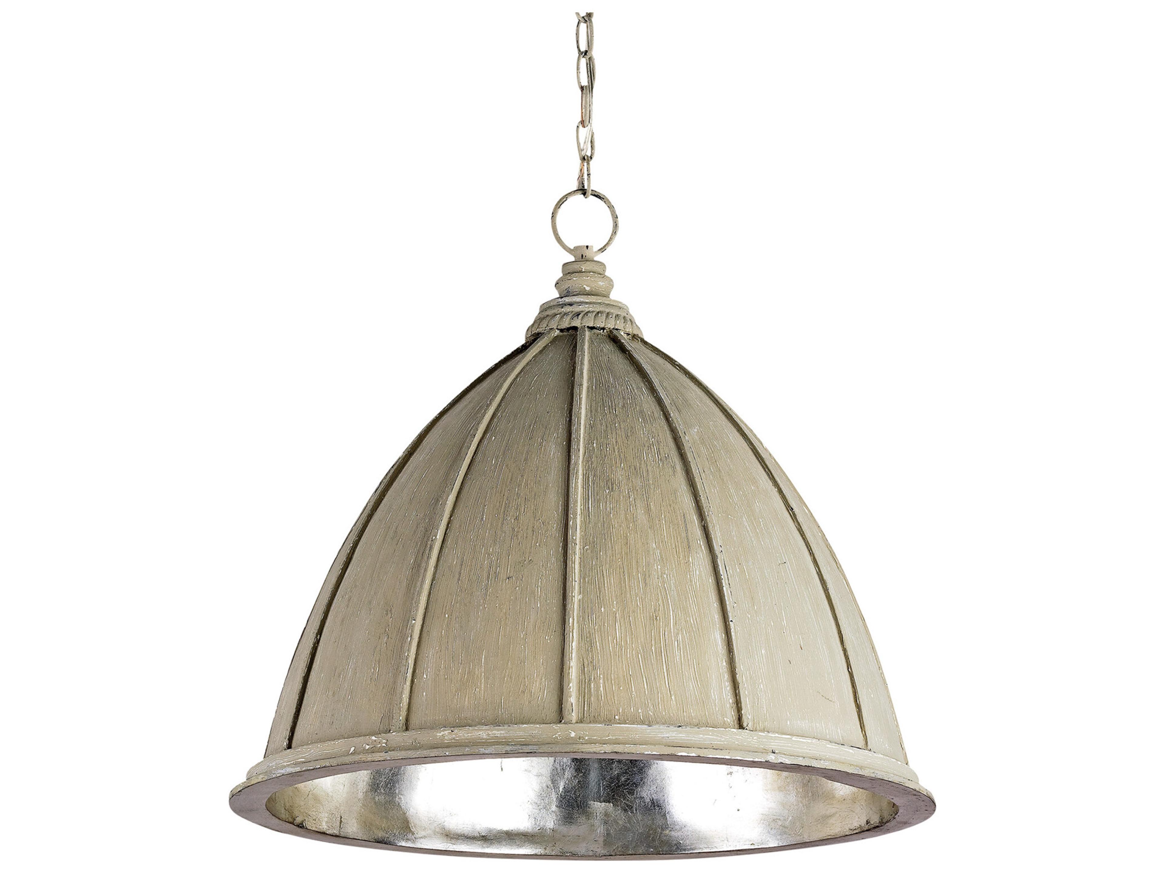 Currey & Company Fenchurch 1-Light Oyster Cream silver Leaf Off White Bell Pendant