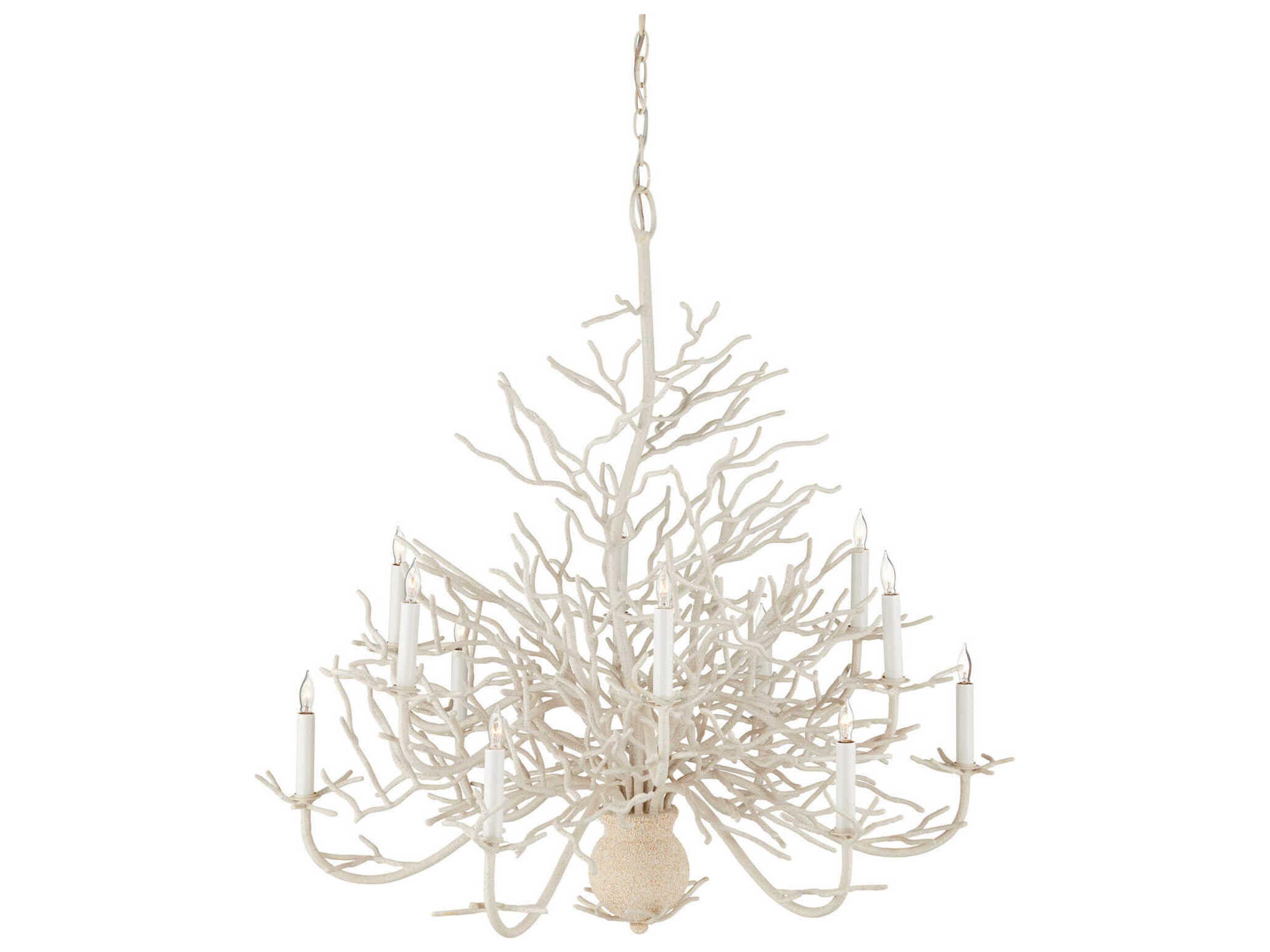 Currey & Company Seaward 12-Light White Coral natural Sand Candelabra Chandelier