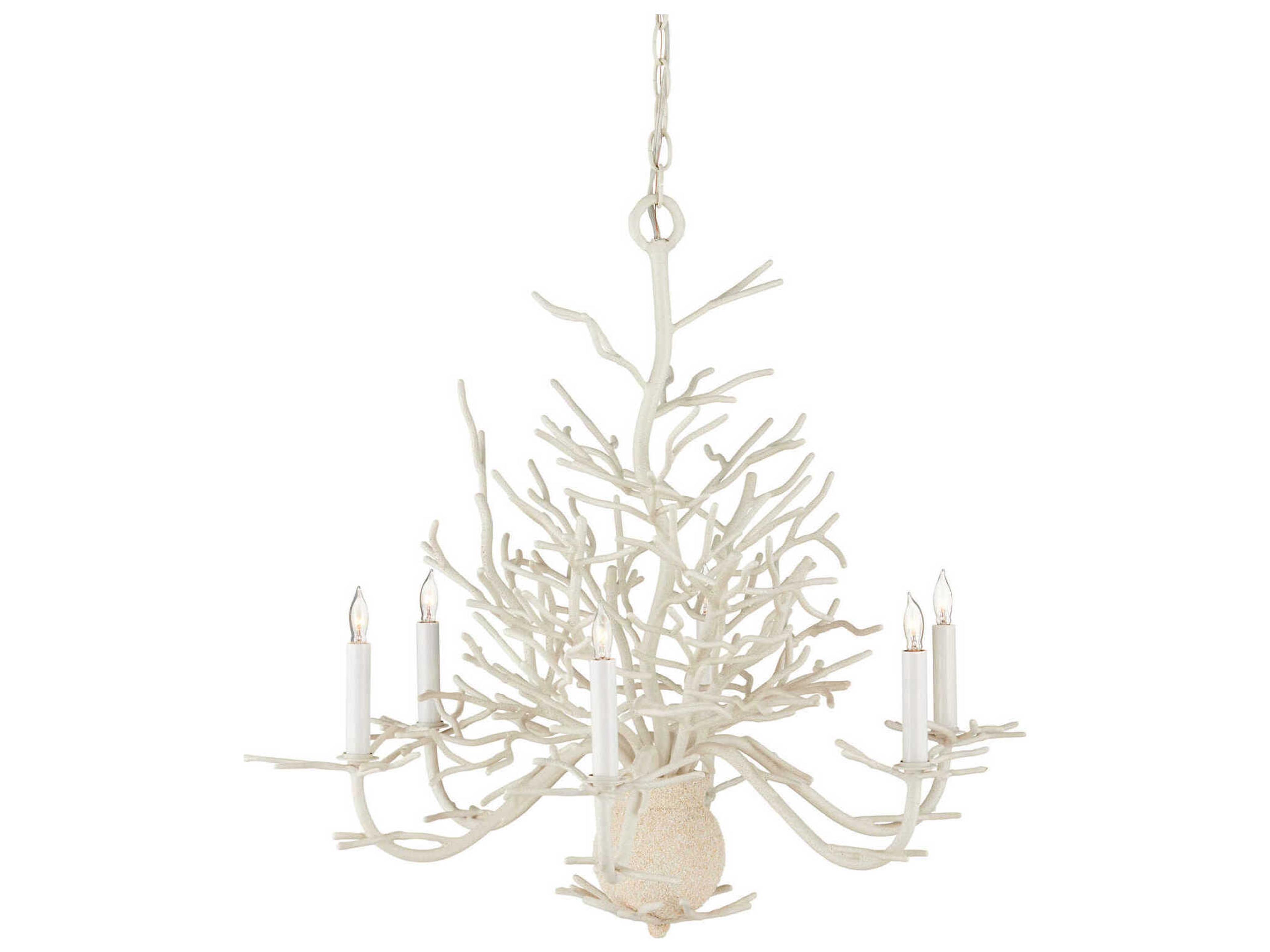 Currey & Company Seaward 6-Light White Coral natural Sand Candelabra Chandelier