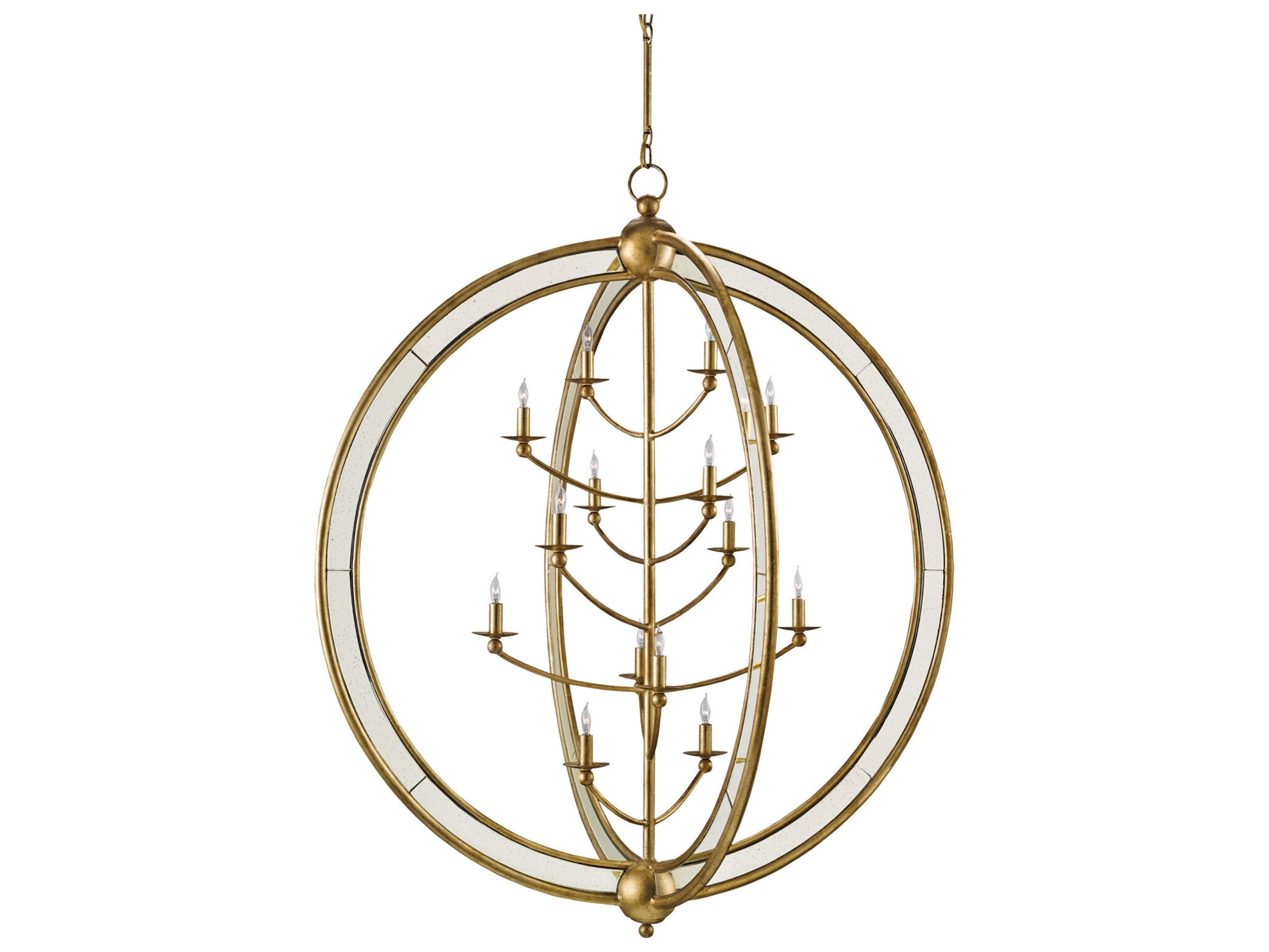 Currey & Company Aphrodite 14-Light Gold Granello Antique Mirror Candelabra Globe Tiered Chandelier